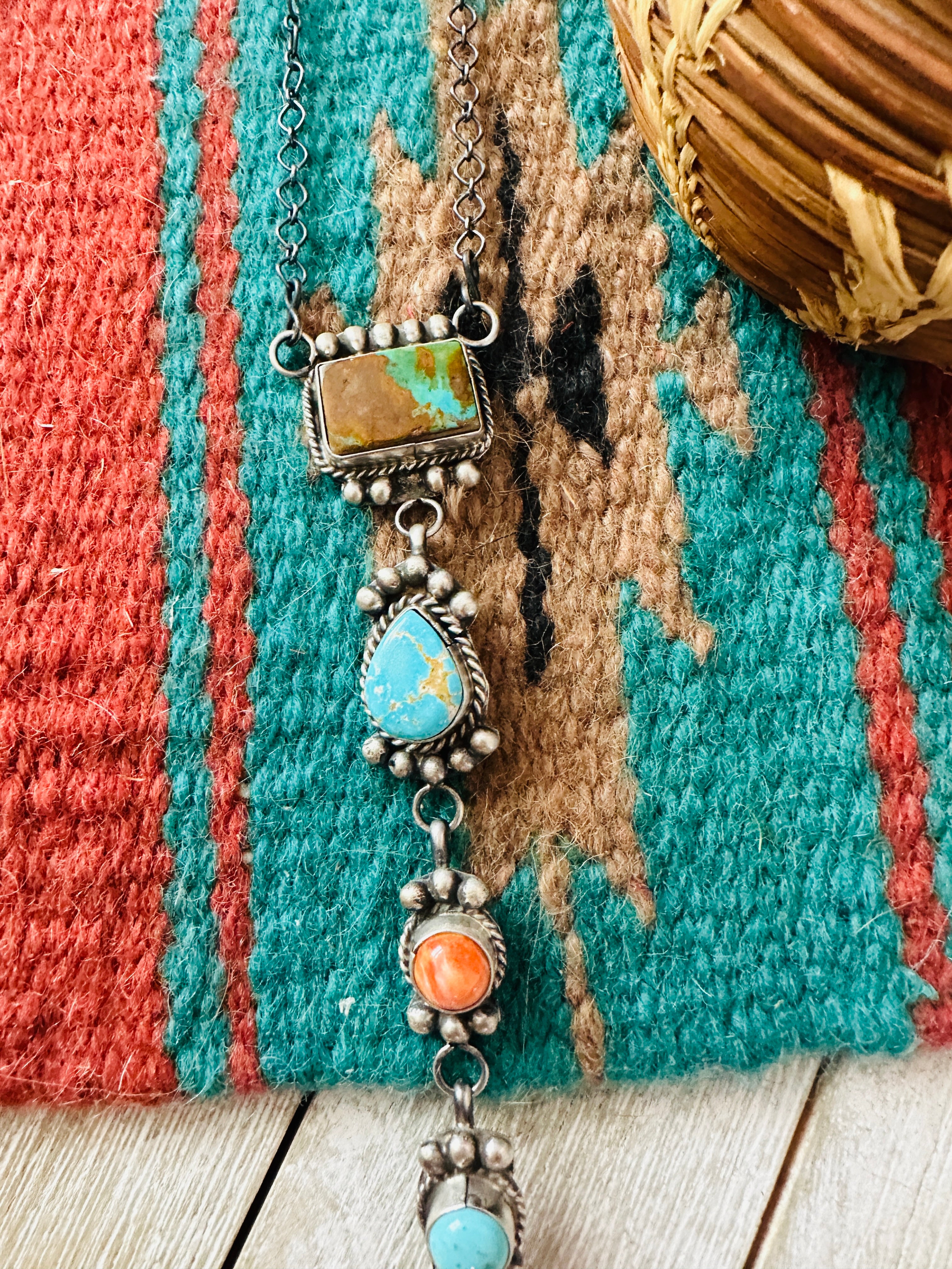 Handcrafted Sterling Silver & Multi Stone Lariat Necklace