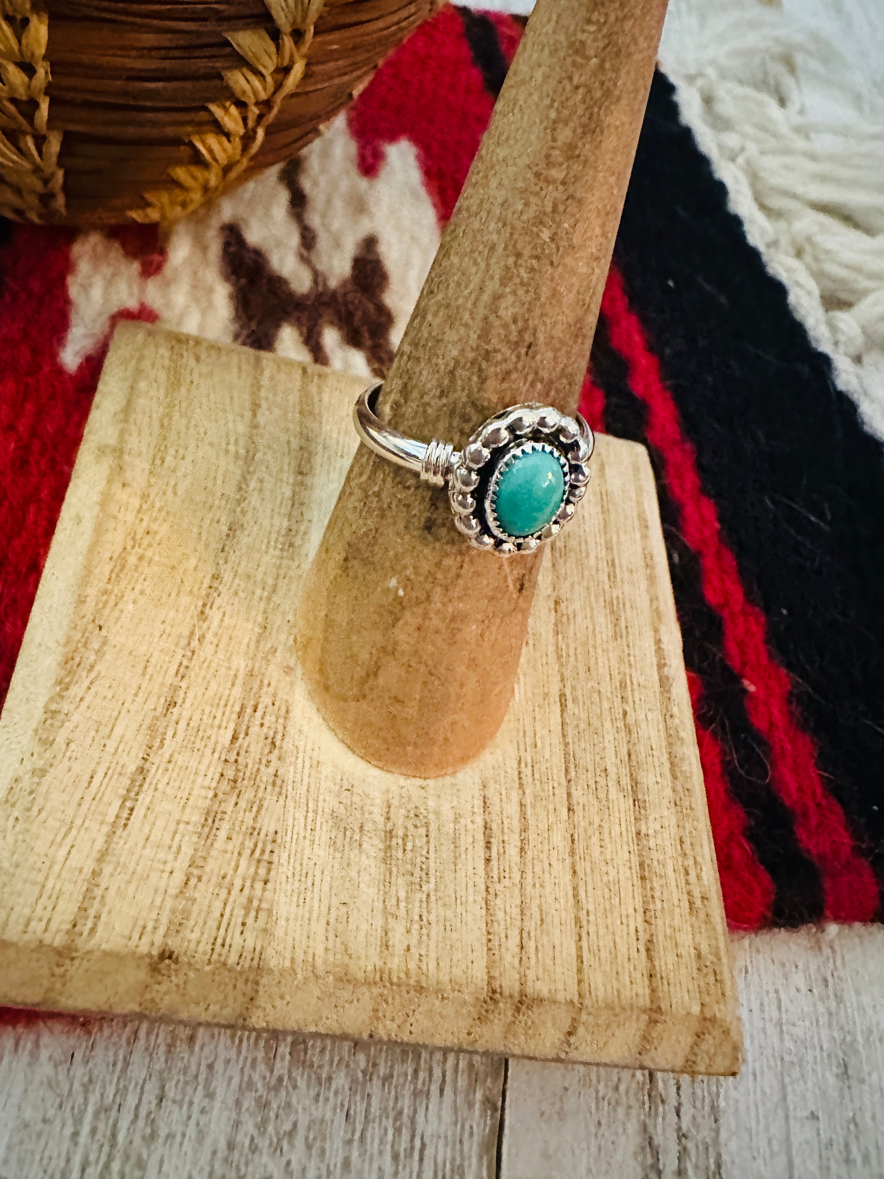 Navajo Turquoise & Sterling Silver Shadowbox Ring Size 5.75