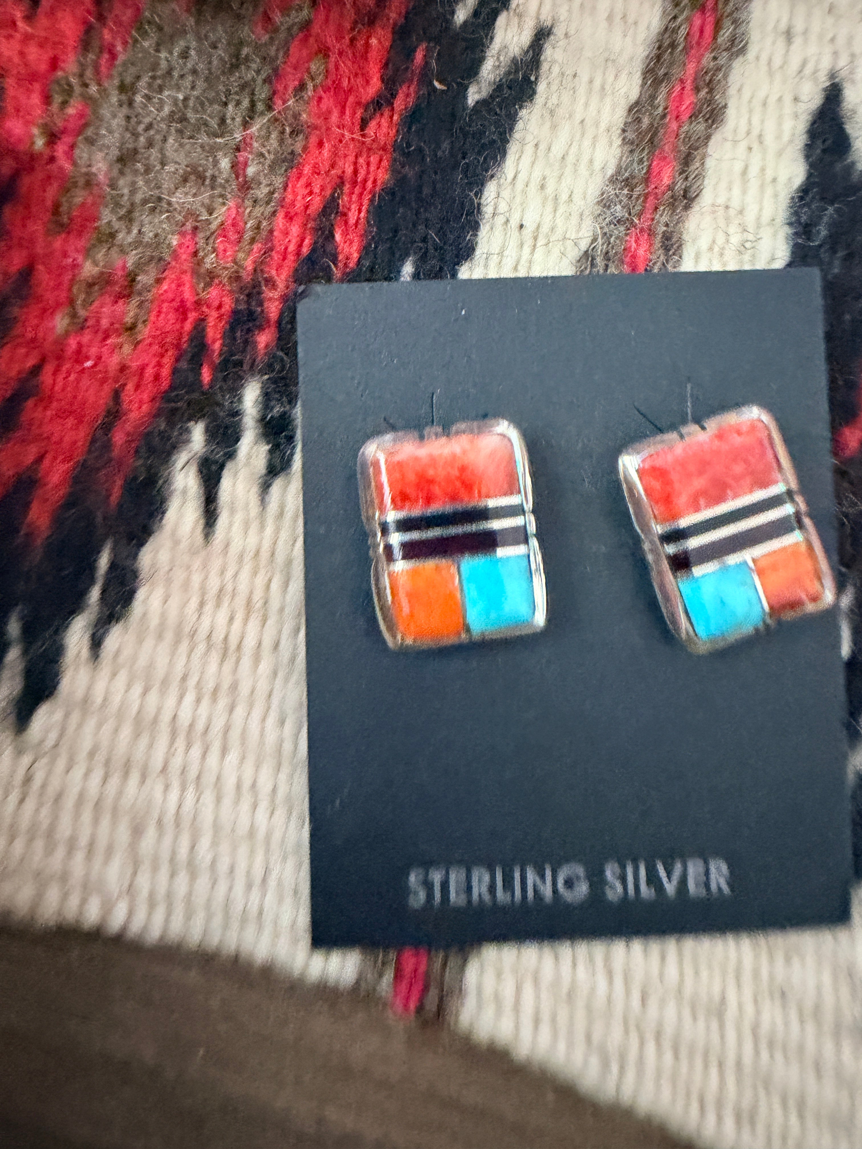 Handcrafted Multi Stone & Sterling Silver Inlay Stud Earrings