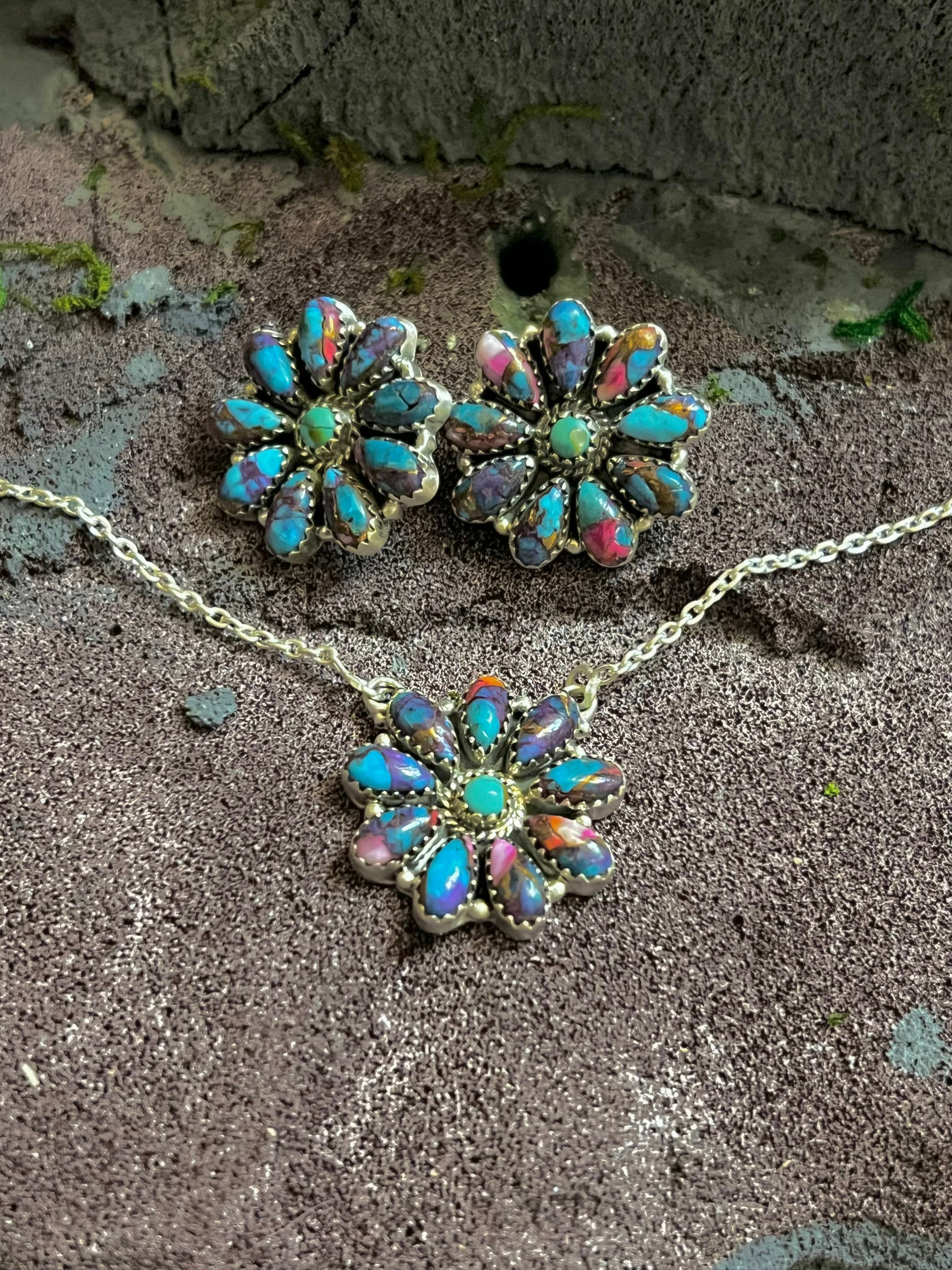 Handmade Sterling Silver Purple Dream Cluster Necklace & Earring Set