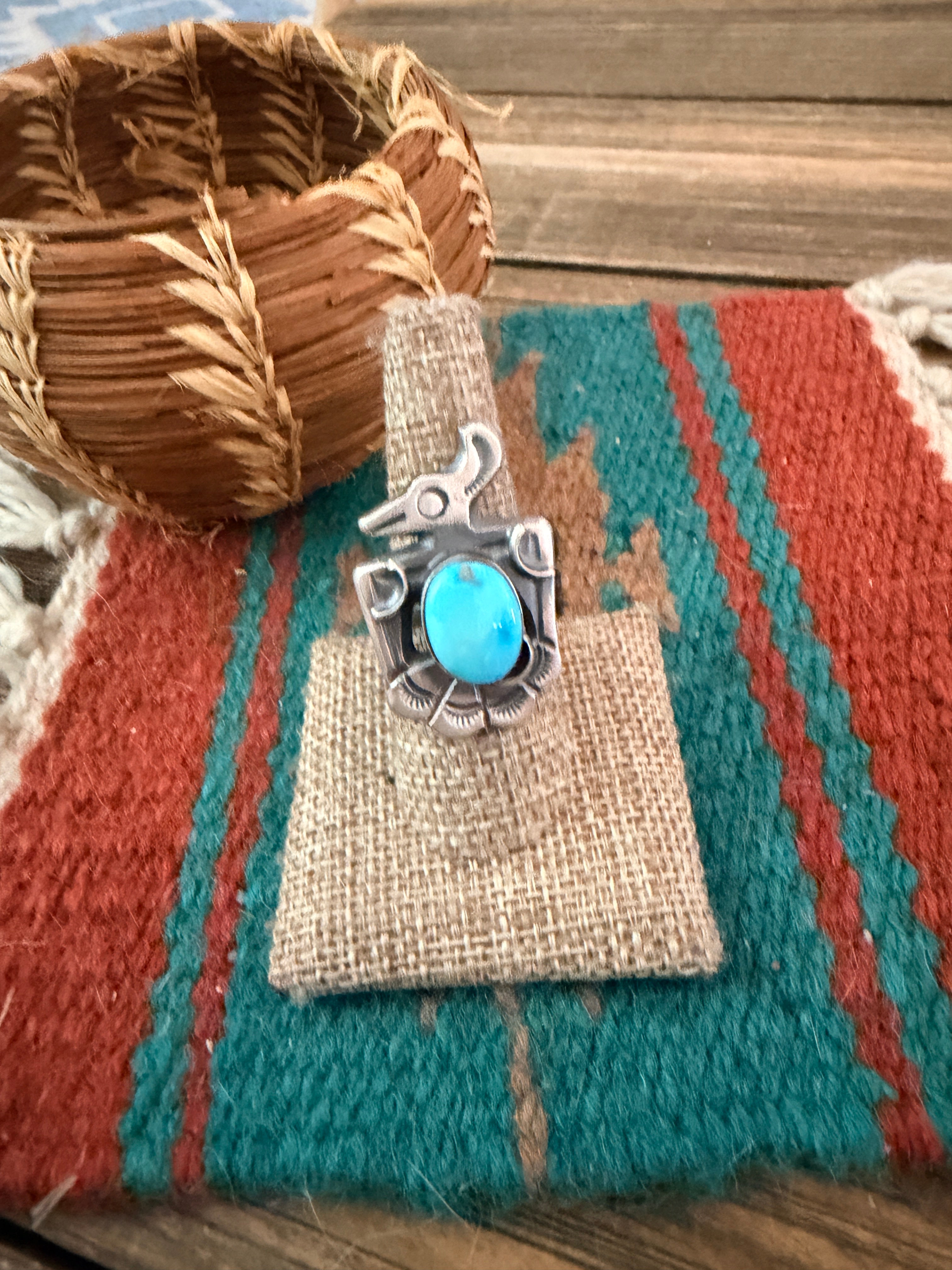 Handcrafted Turquoise and Sterling Silver Thunderbird Ring size 7.75 by Chimney Butte