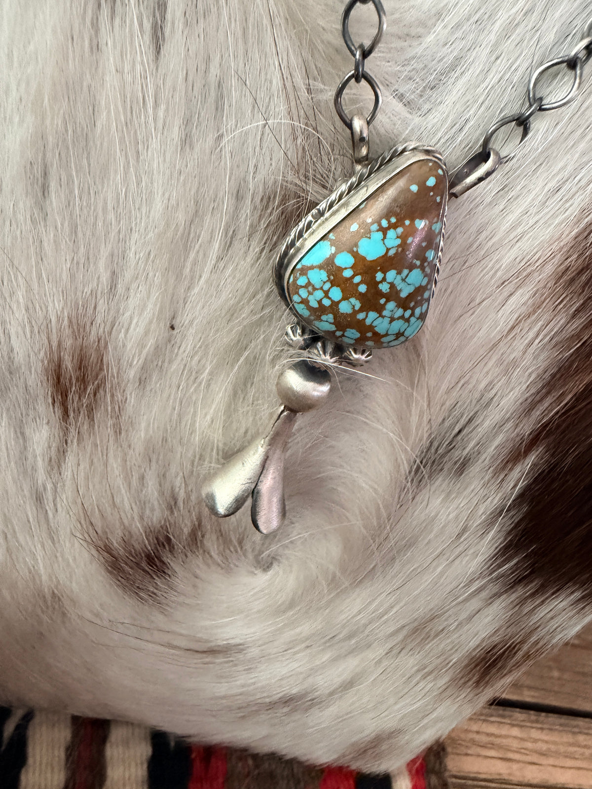 Handcrafted Number 8 Turquoise & Sterling Silver Blossom Necklace by Sheila Becenti