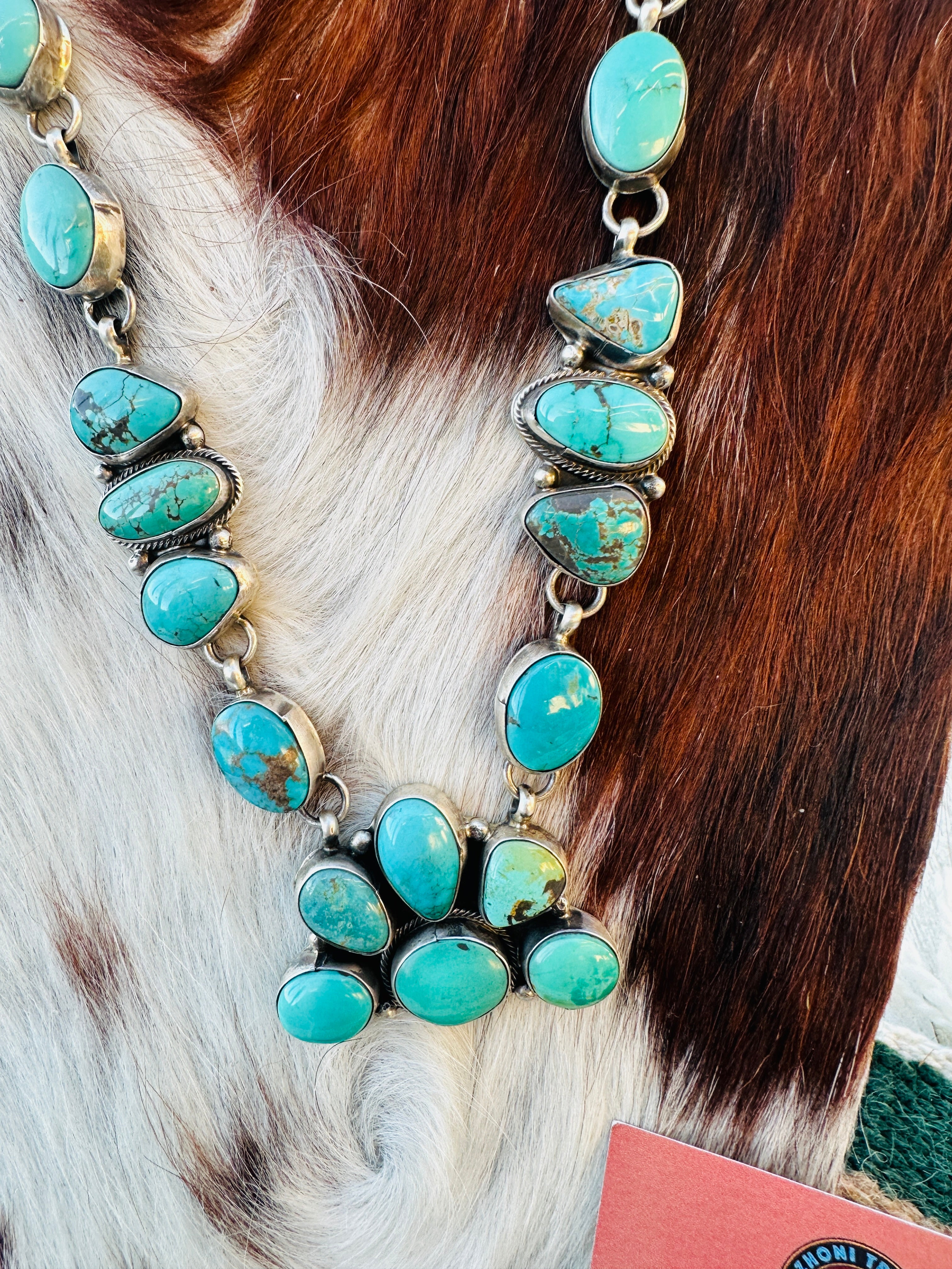 Handcrafted Turquoise & Sterling Silver Cluster Necklace and Earring Set by Ella Peter