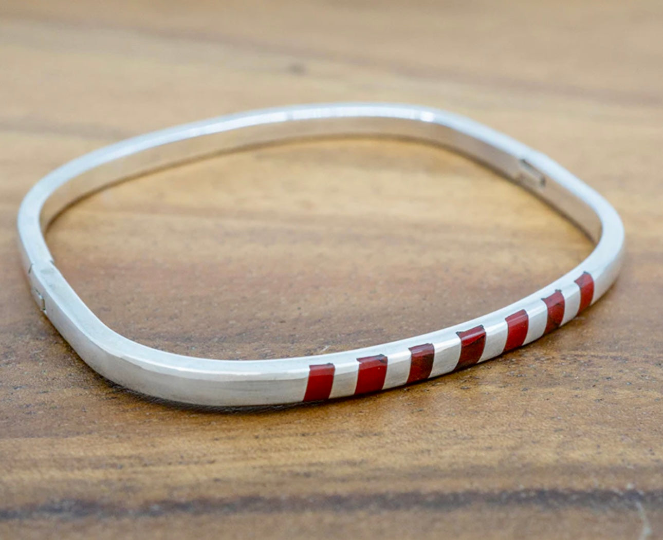 Hinged Bangle W/ Red Jasper Inlay