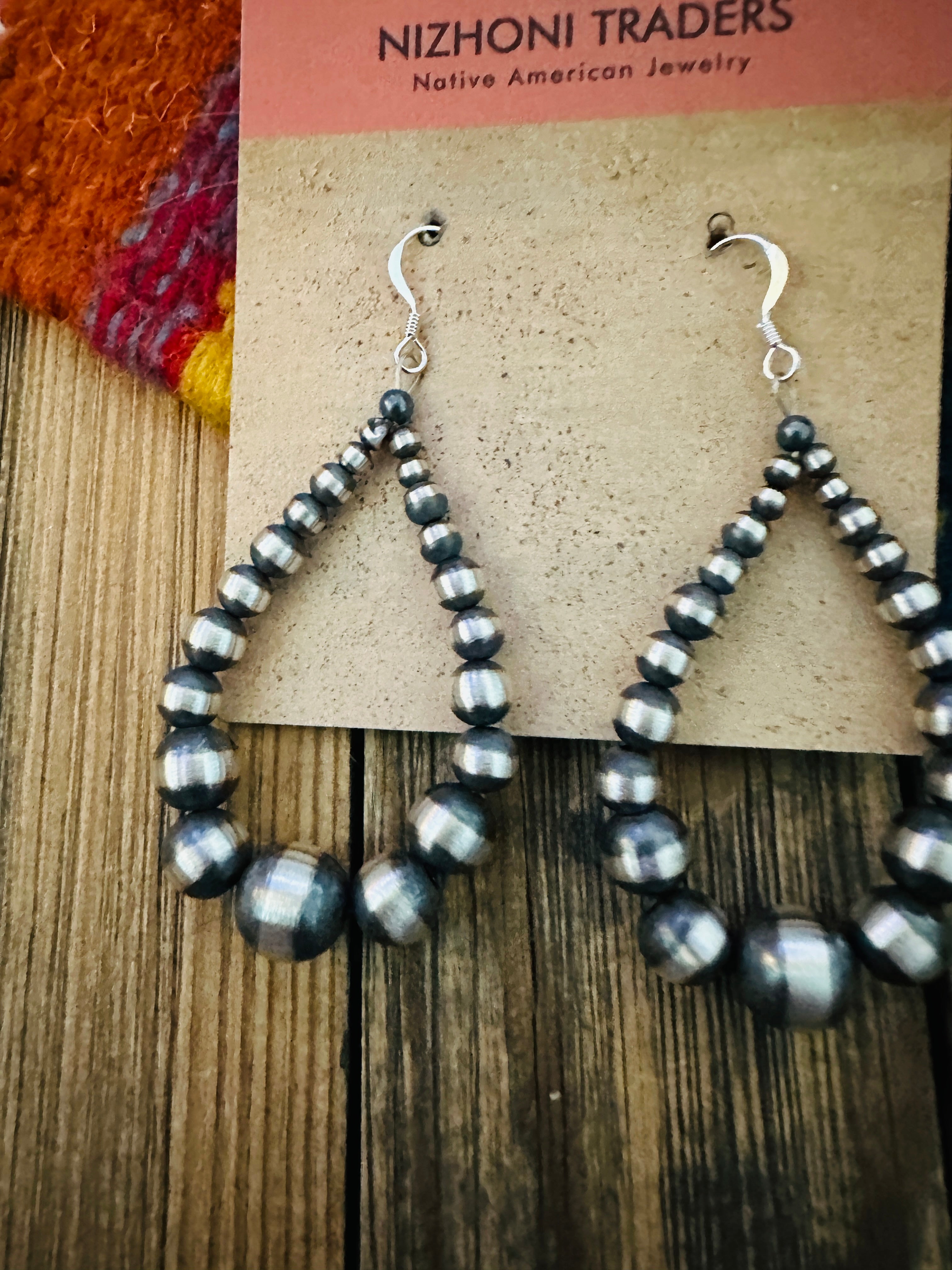 Handcrafted Sterling Silver Pearl Beaded Dangle Hoop Earrings