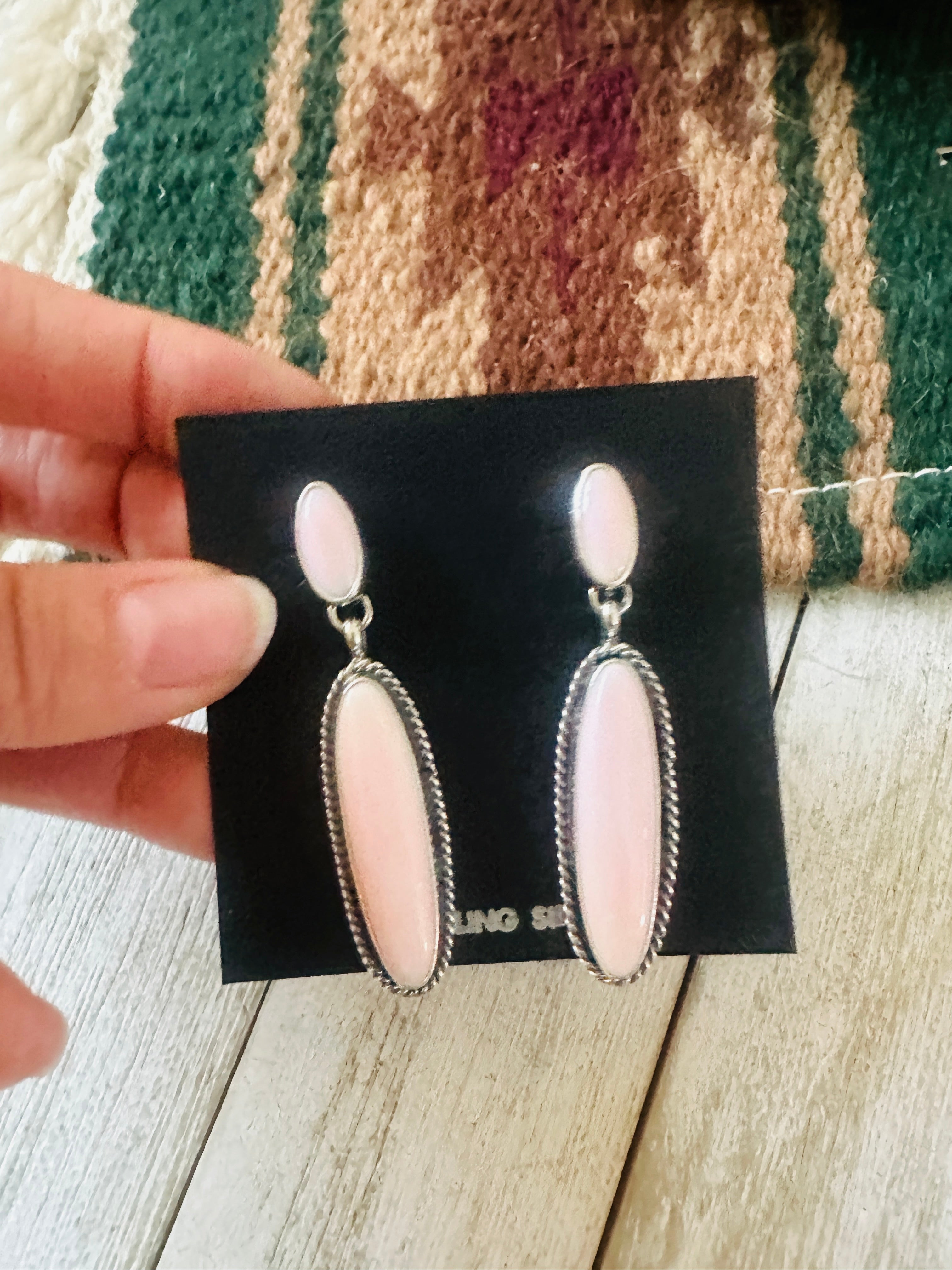 Navajo Sterling Silver & Queen Pink Conch Dangle Earrings