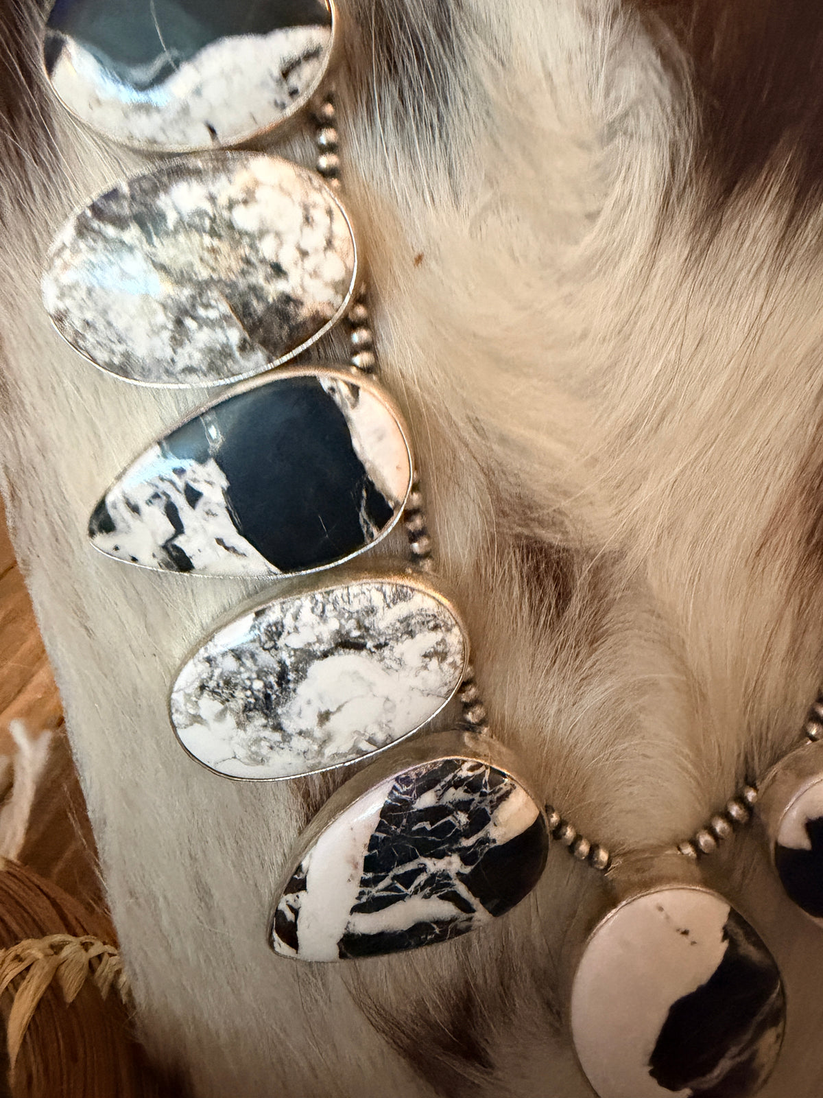 Handcrafted White Buffalo & Sterling Silver Necklace and Earring Set by Larry Kaye