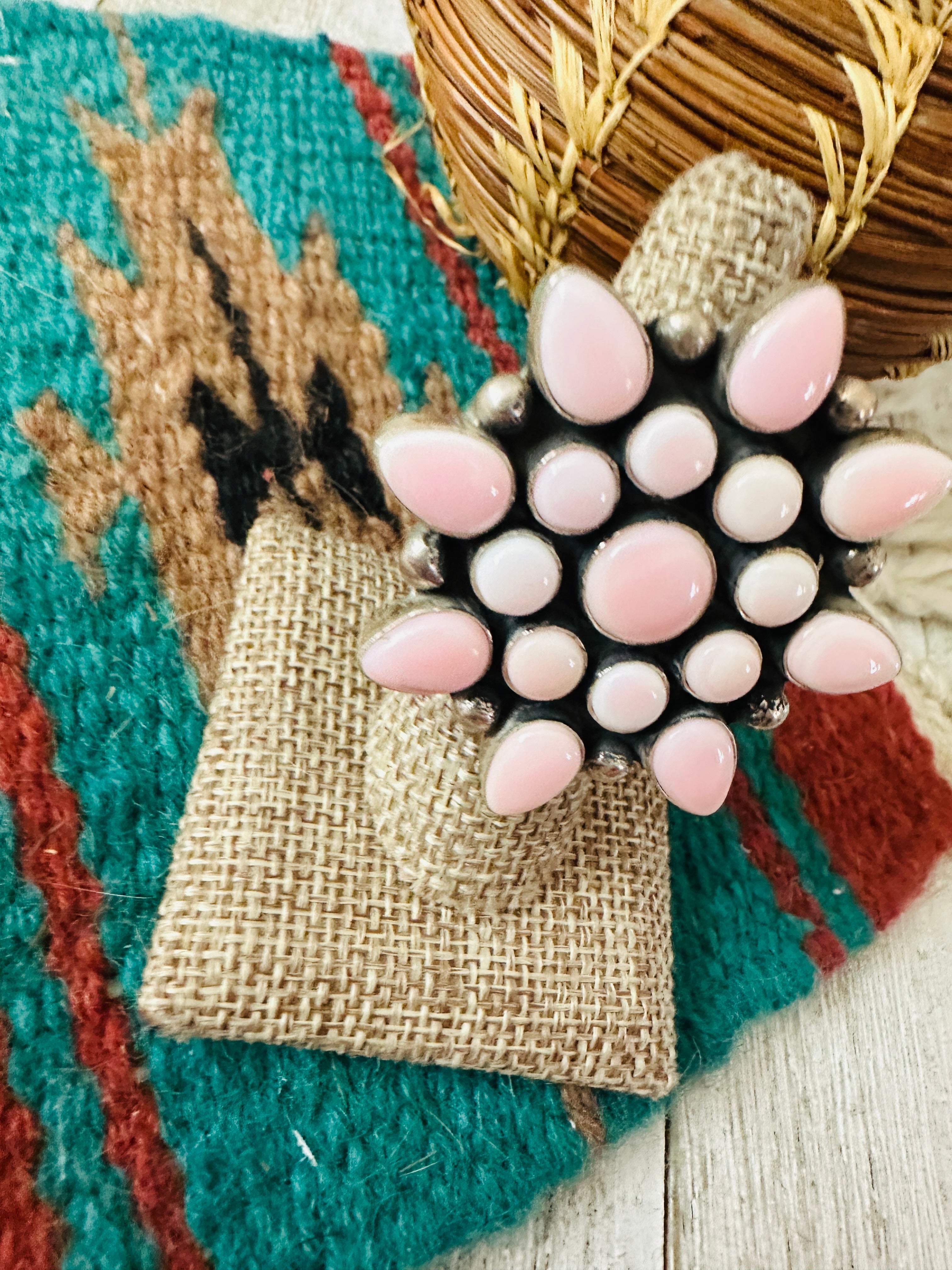 Handcrafted Sterling Silver & Queen Pink Conch Cluster Adjustable Ring