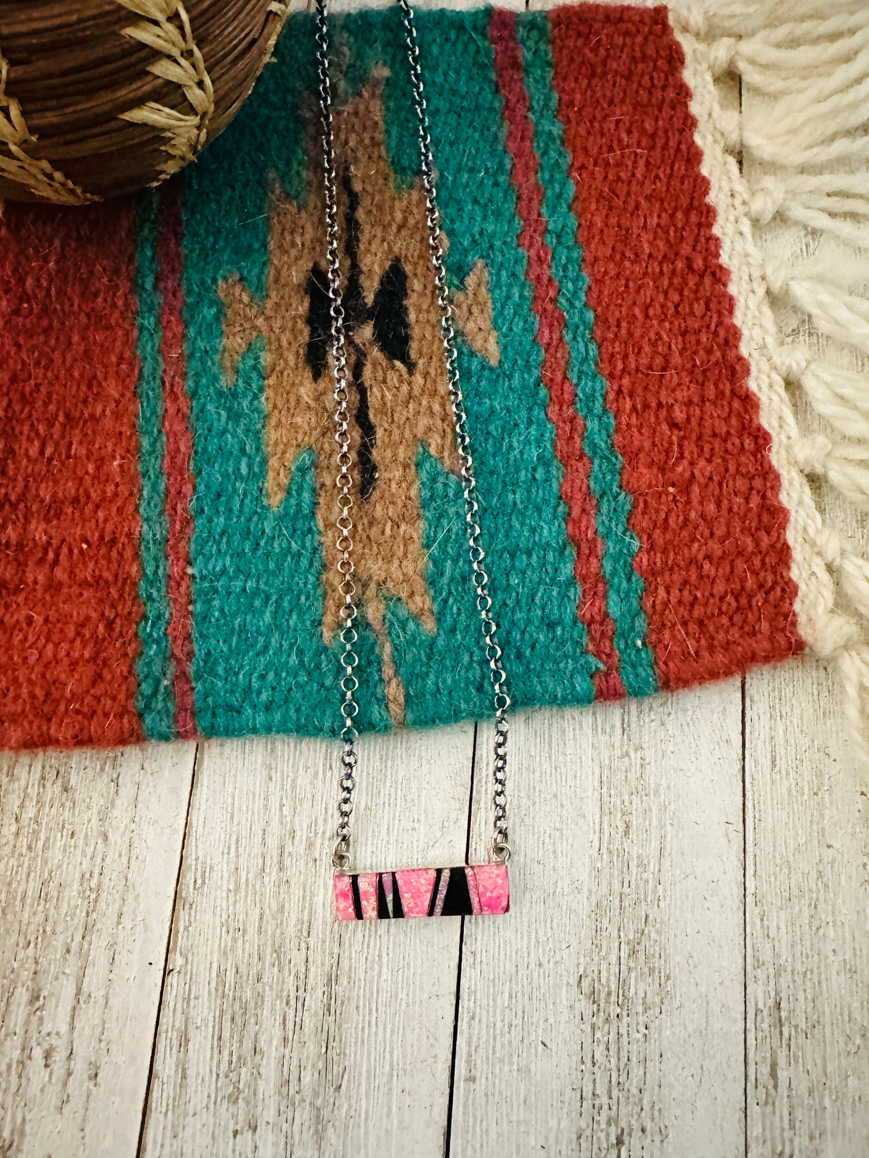 Navajo Opal, Onyx & Sterling Silver Inlay Bar Necklace