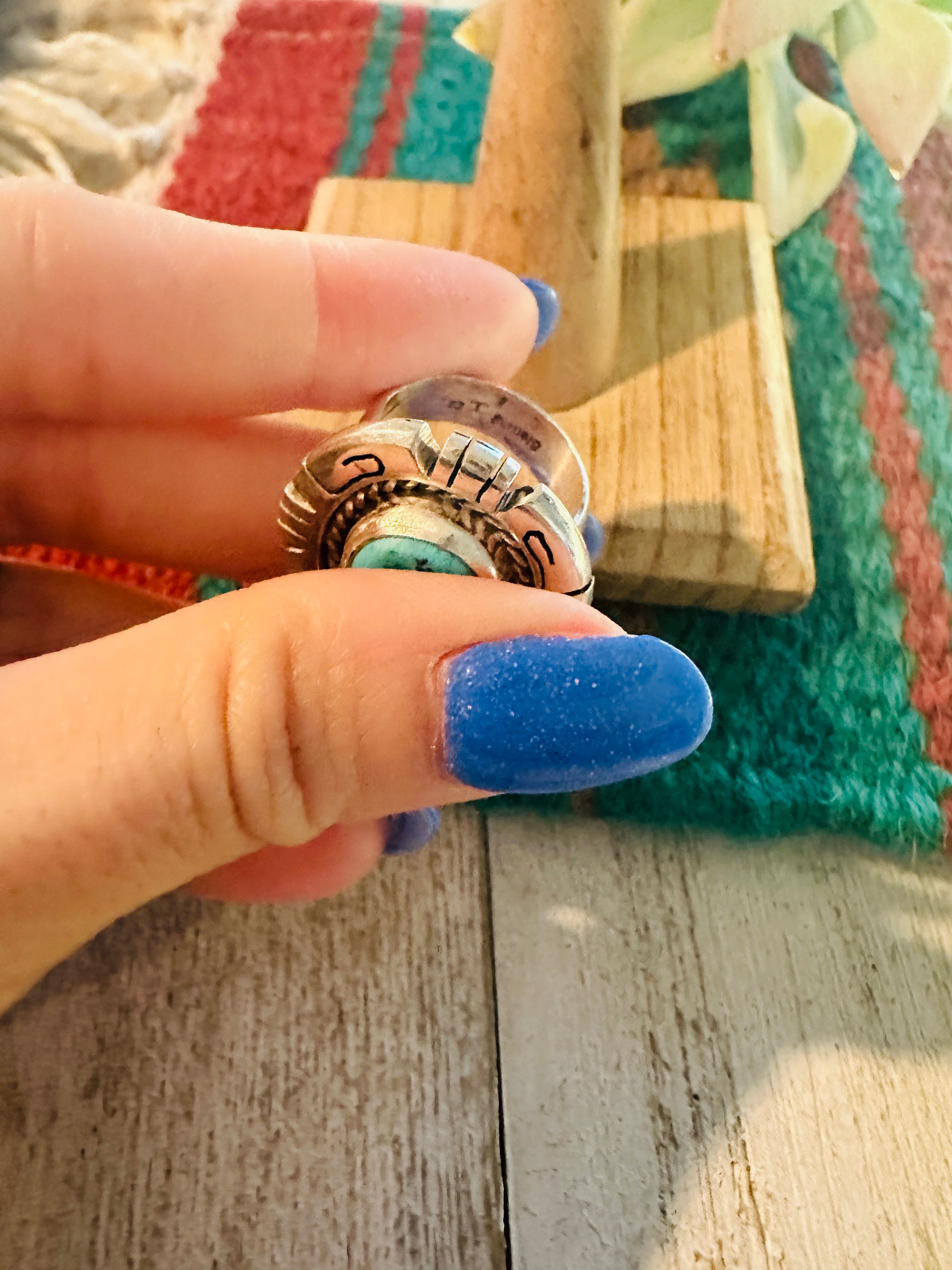 Navajo Kingman Turquoise & Sterling Silver Ring Size 7 Signed