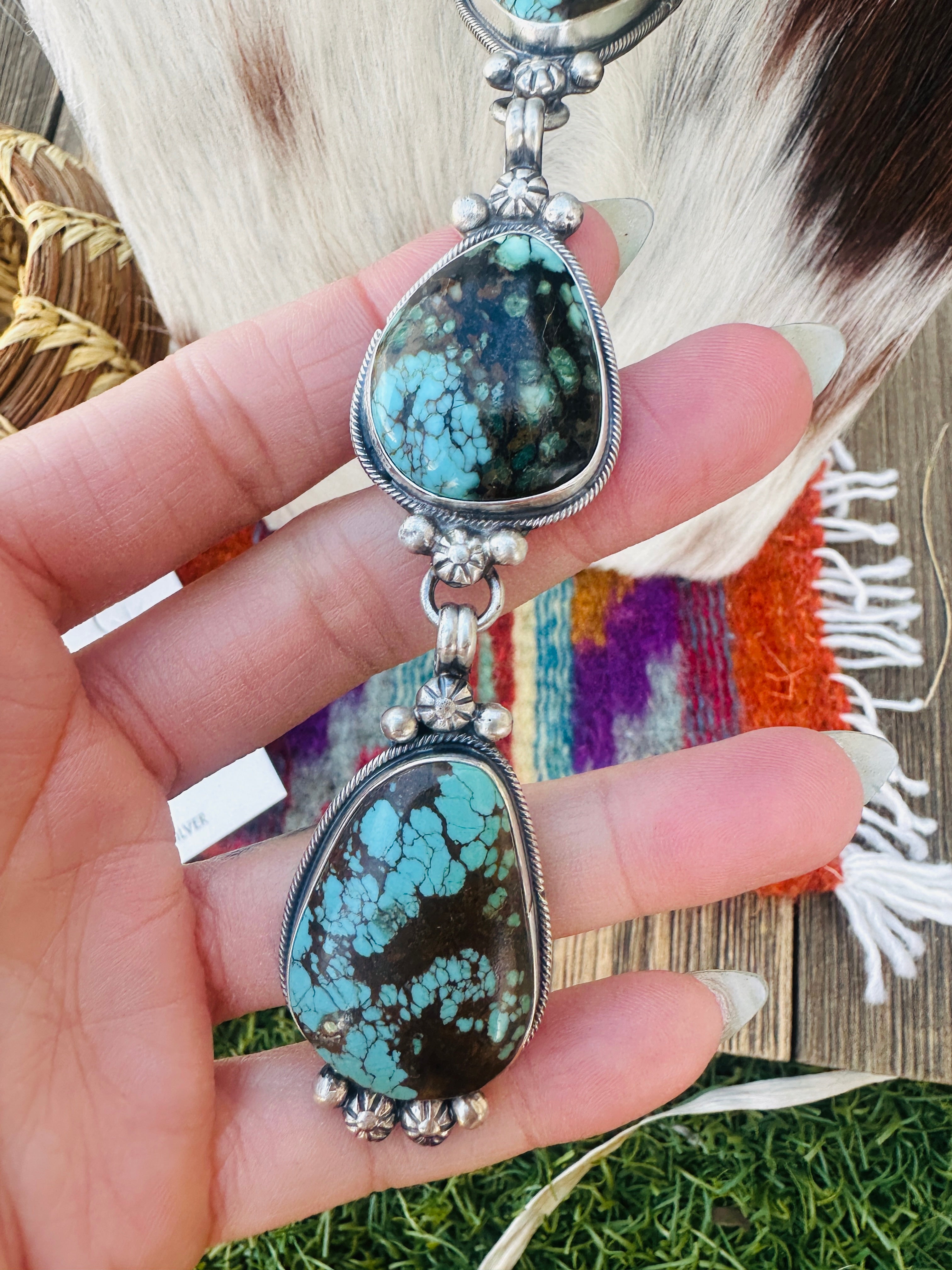 Handcrafted Turquoise & Sterling Silver Necklace and Earring Set by Sheila Becenti