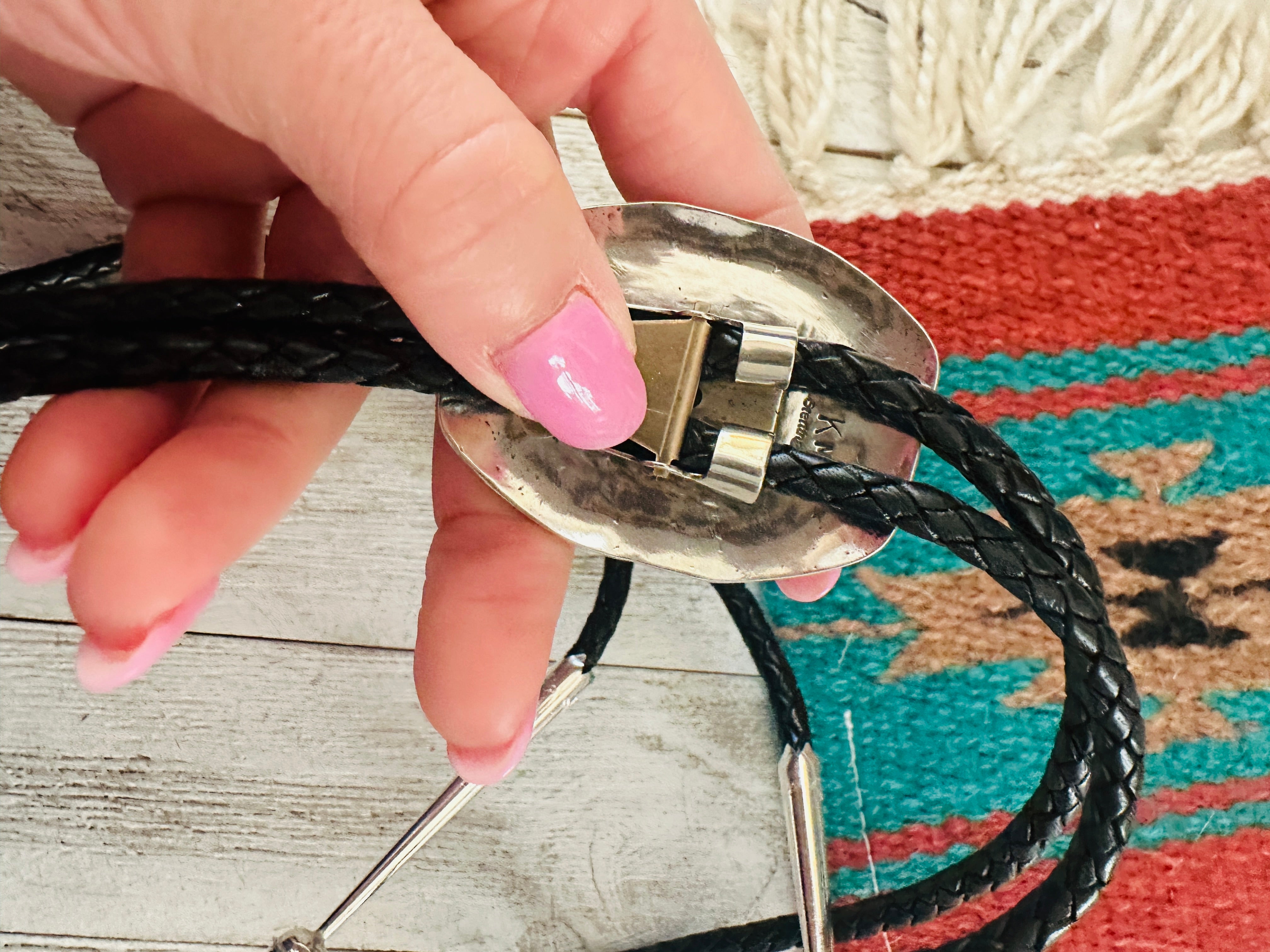 Navajo Sterling Silver & Queen Pink Conch Bolo Tie