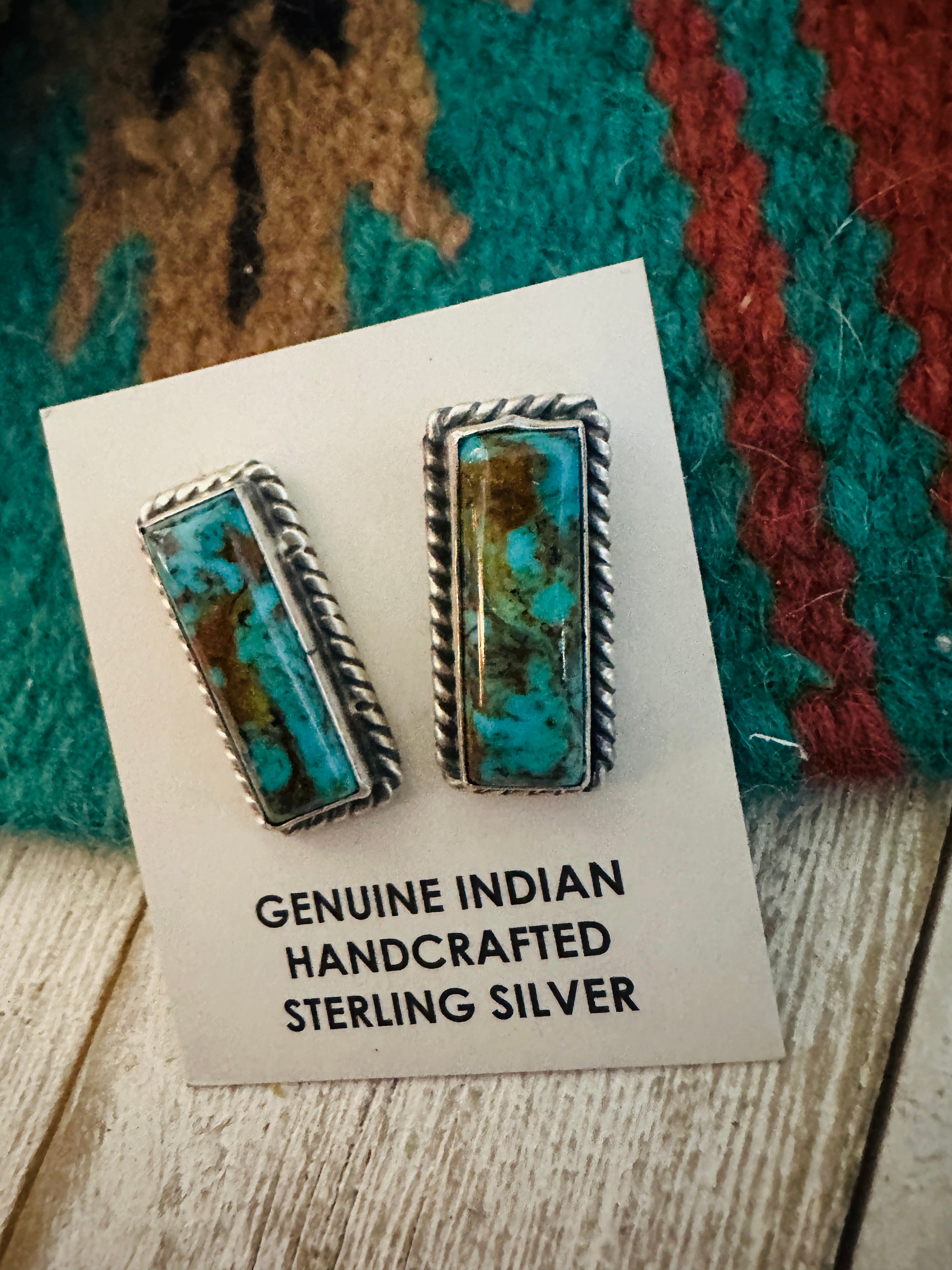 Navajo Sterling Silver & Kingman Turquoise Post Earrings