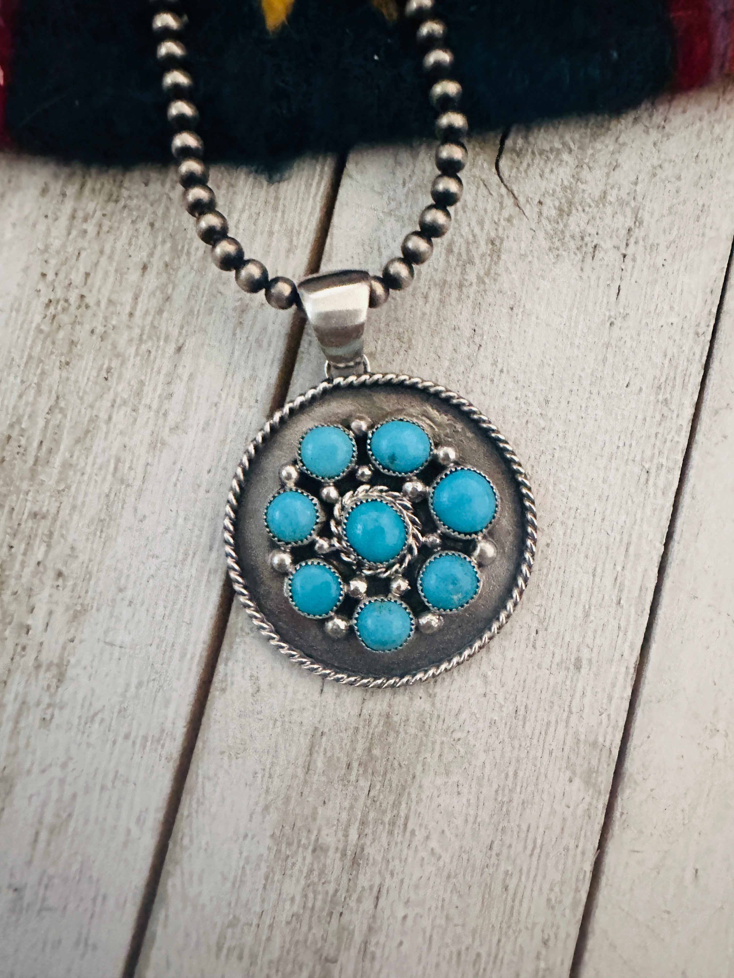 Navajo Sterling Silver & Sleeping Beauty Turquoise Cluster Pendant