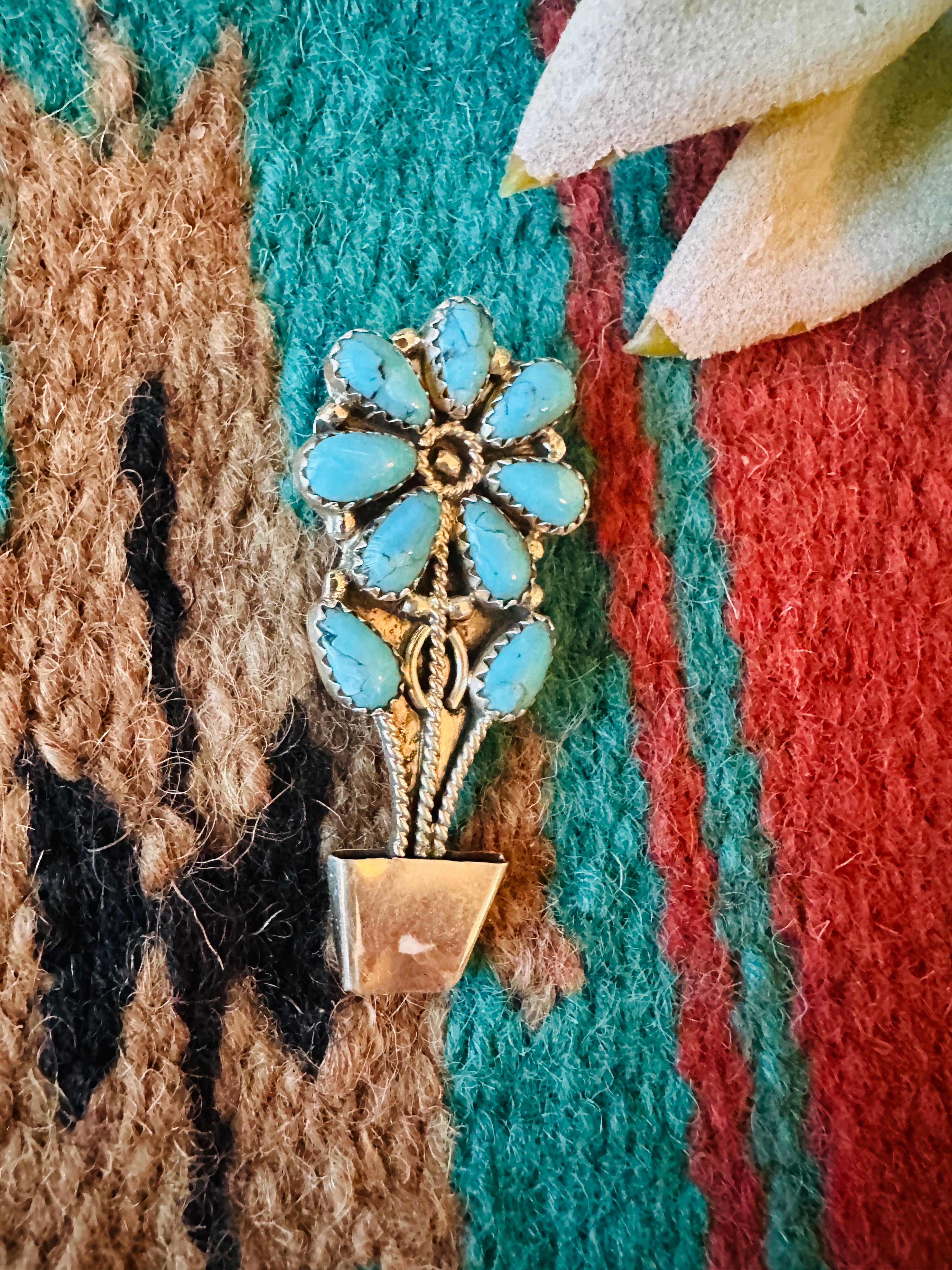 Navajo Turquoise & Sterling Silver Flower Brooch