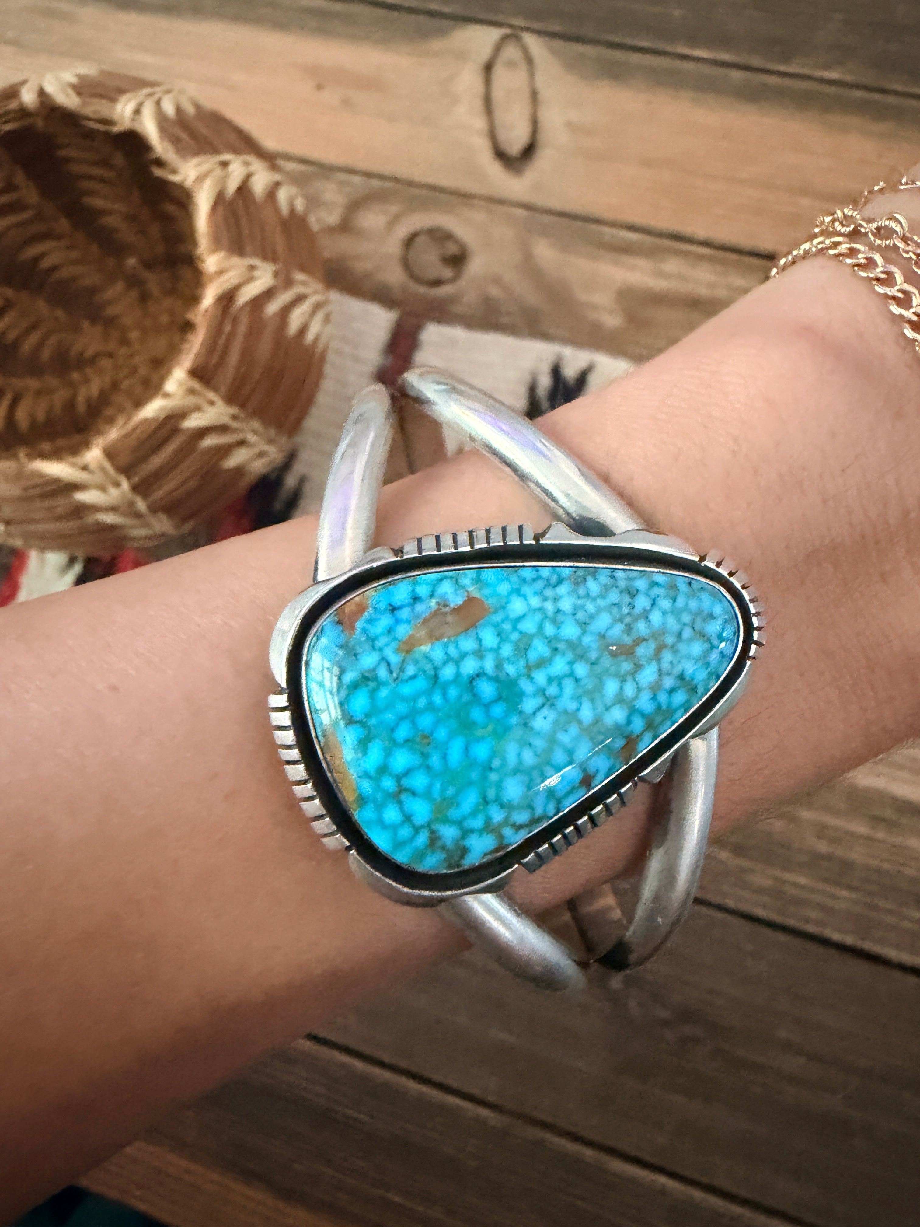 Handcrafted Kingman Web Turquoise & Sterling Silver Cuff Bracelet