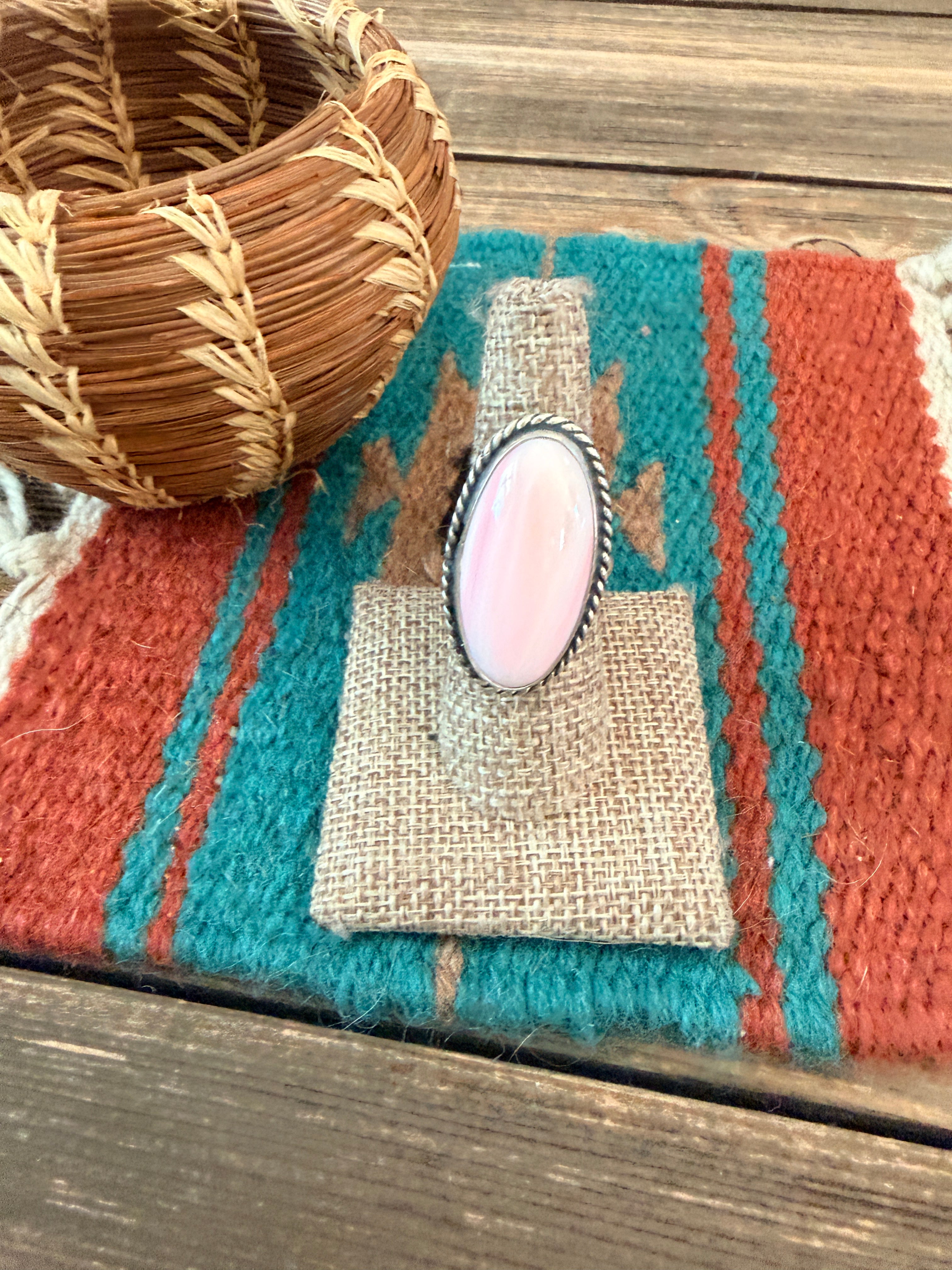 Handmade Sterling Silver & Queen Pink Conch Adjustable Ring