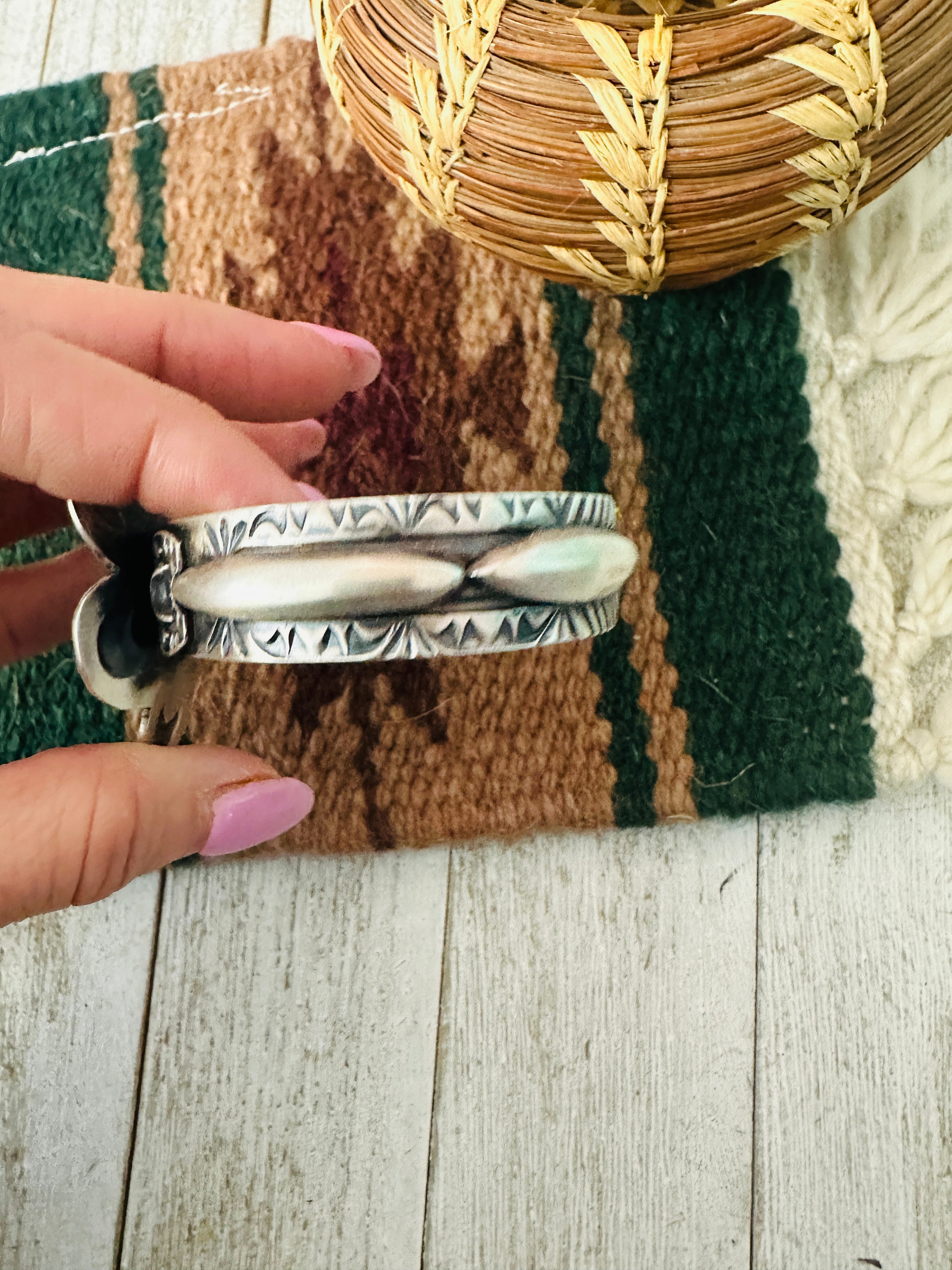 Navajo Sterling Silver & Turquoise Flower Cuff Bracelet