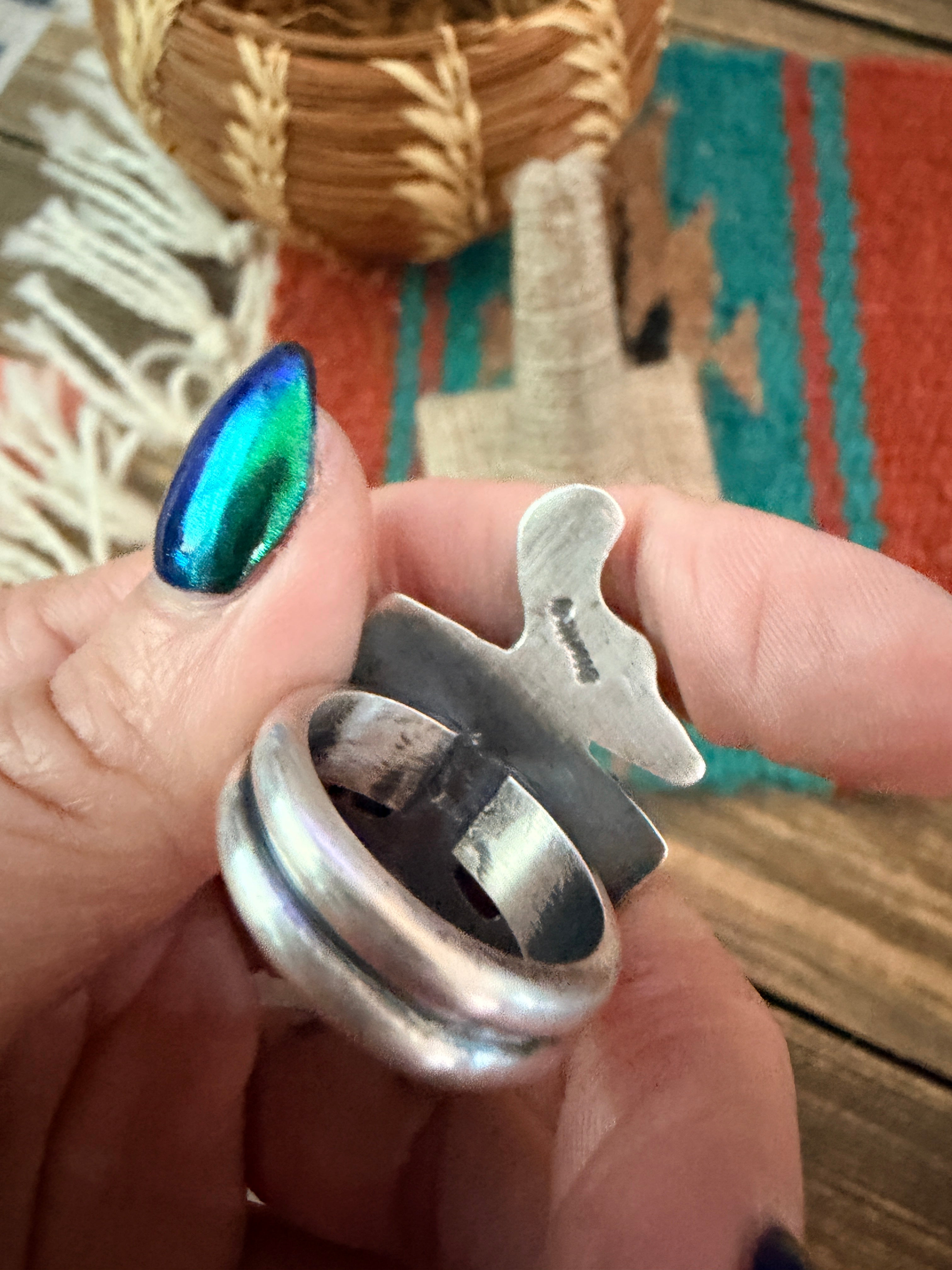 Handcrafted Turquoise and Sterling Silver Thunderbird Ring size 7.75 by Chimney Butte