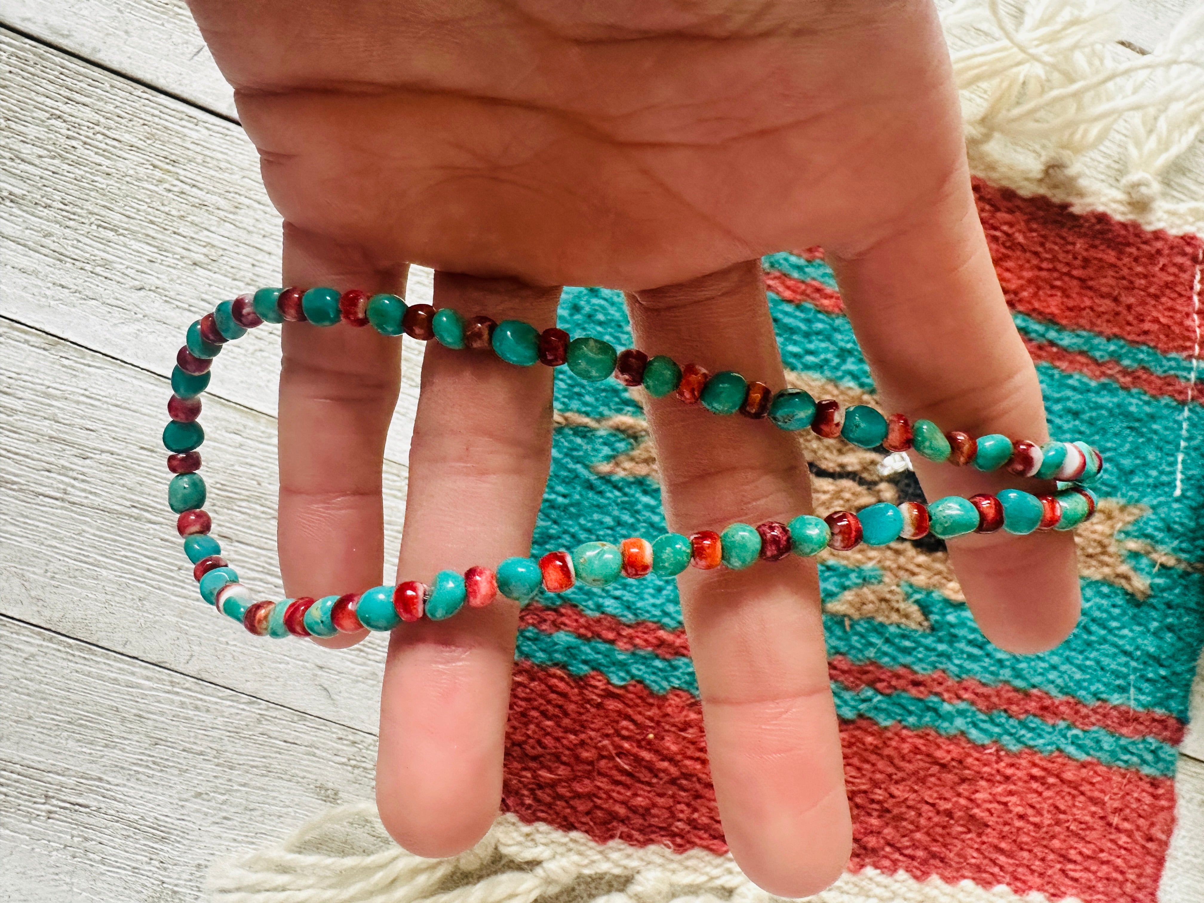 Navajo Turquoise, Spiny & Sterling Silver Beaded Necklace