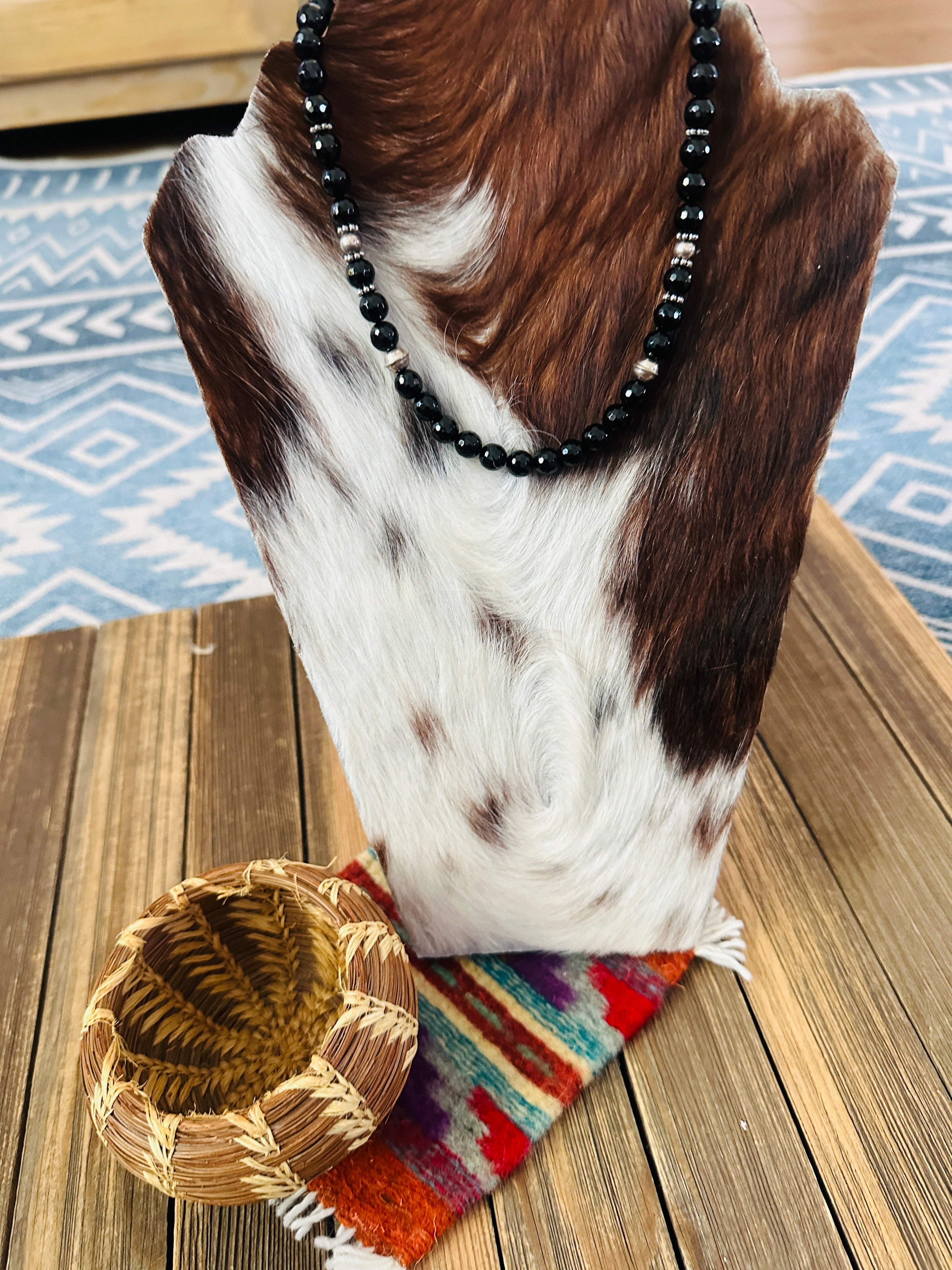 Handcrafted Black Onyx & Sterling Silver Beaded 16” Necklace by T & R Singer