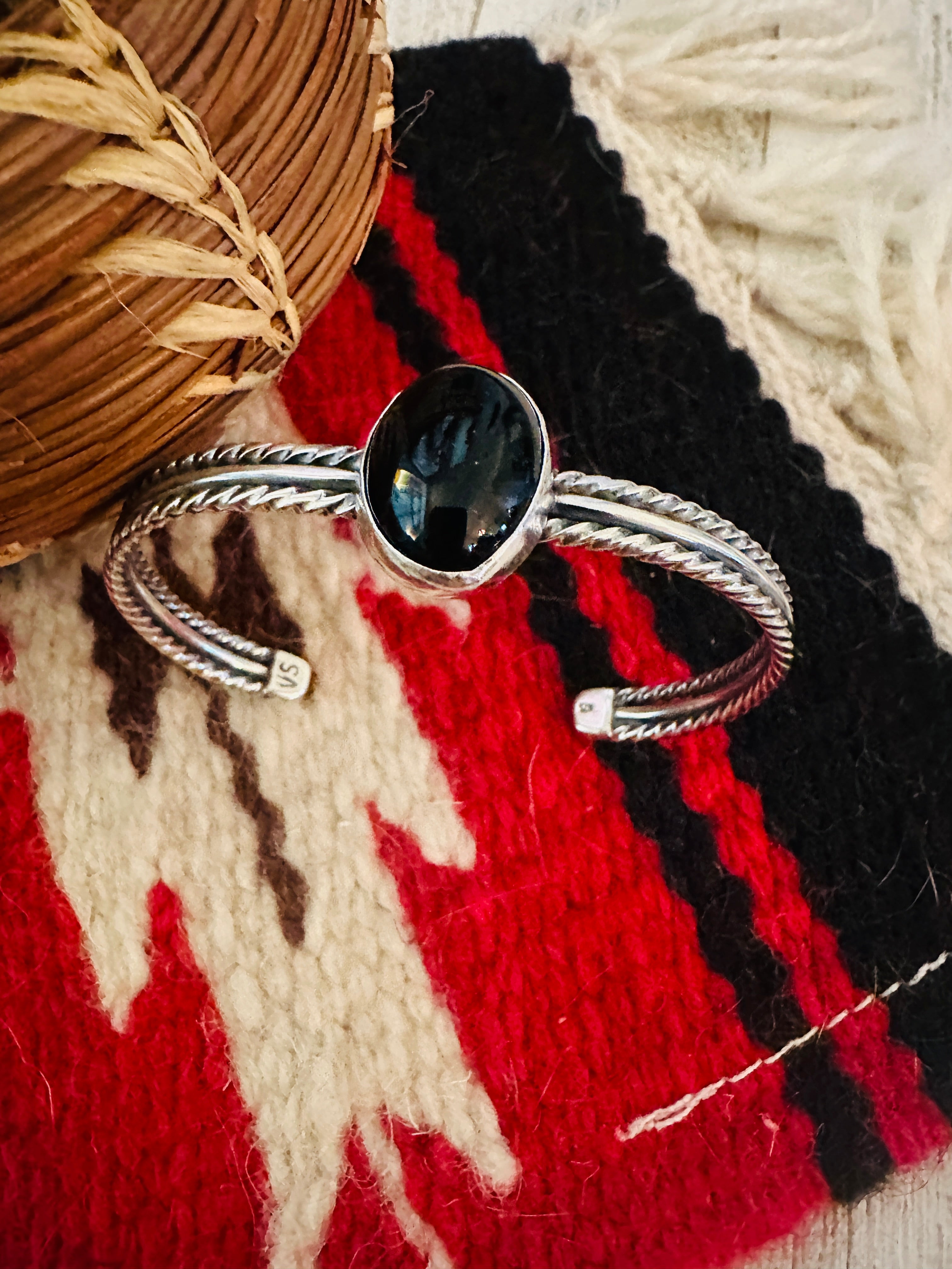 Navajo Sterling Silver & Black Onyx Cuff Bracelet