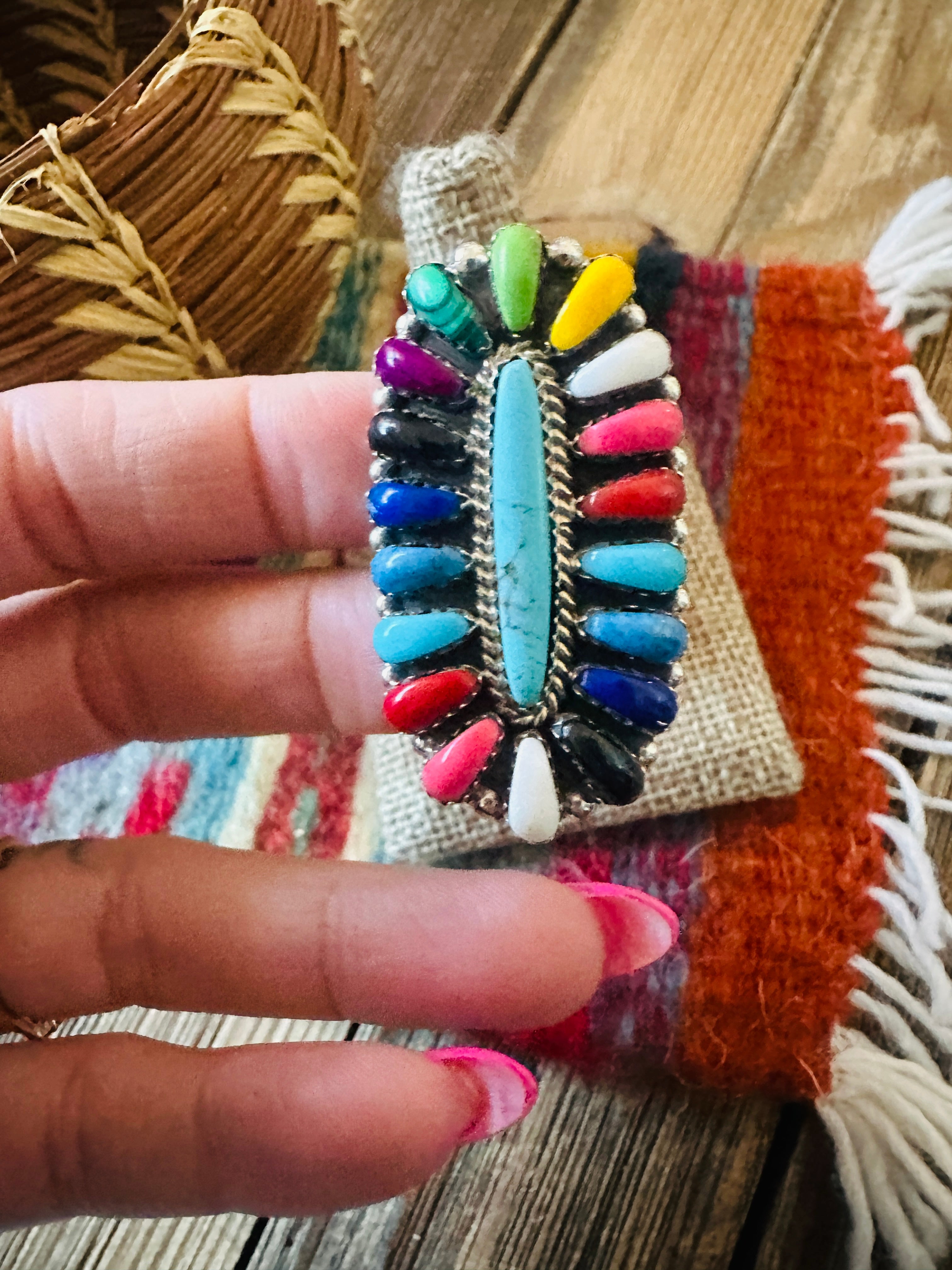 Handcrafted Sterling Silver & Multi Stone Cluster Ring