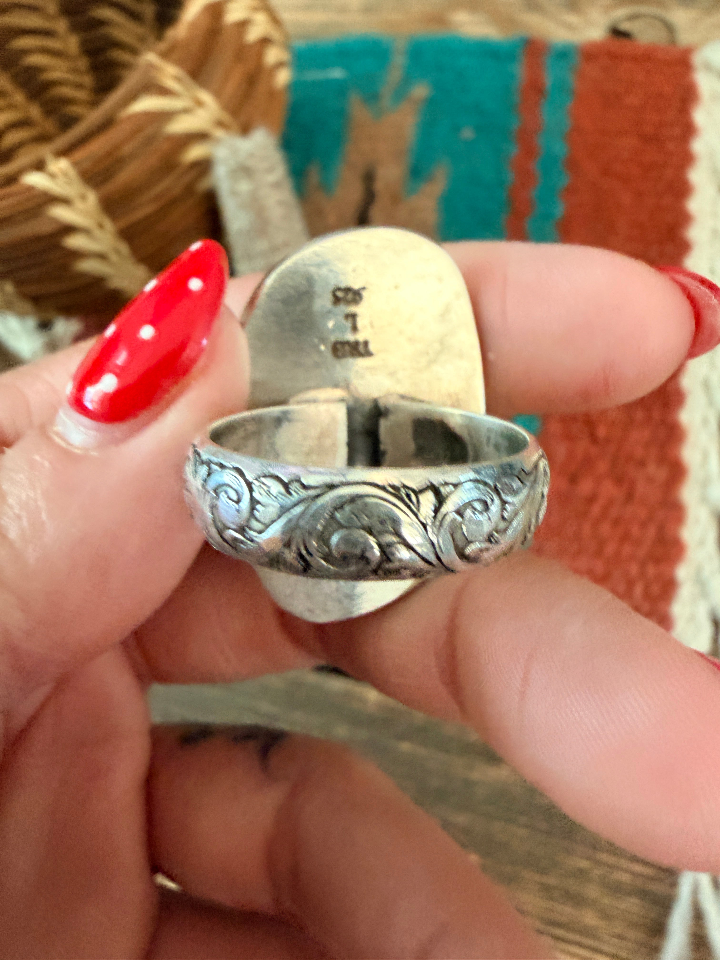 Handmade Sterling Silver & Purple Spiny Adjustable Ring