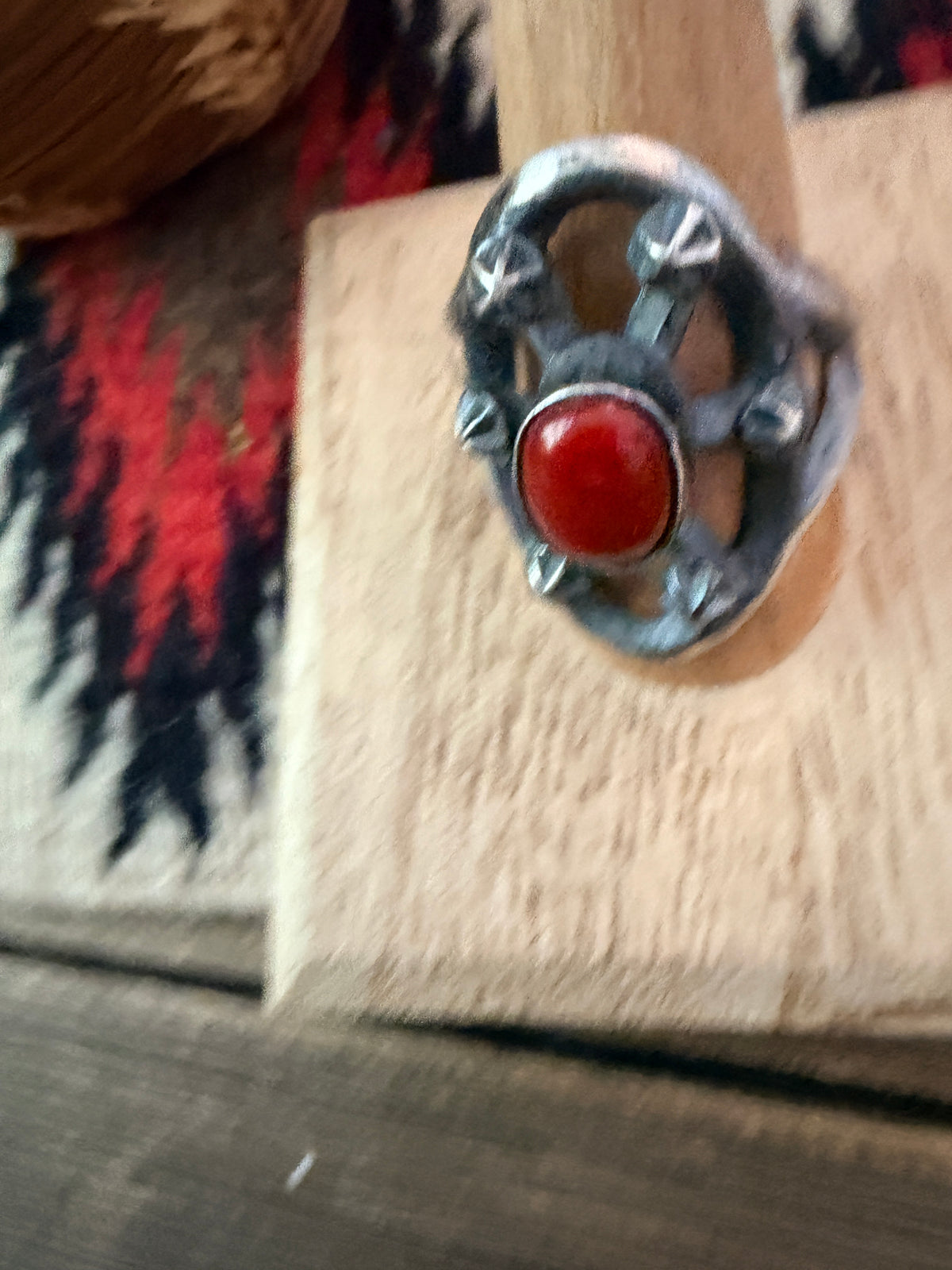 Handcrafted Coral and Sterling Silver Ring size 11 by Chimney Butte