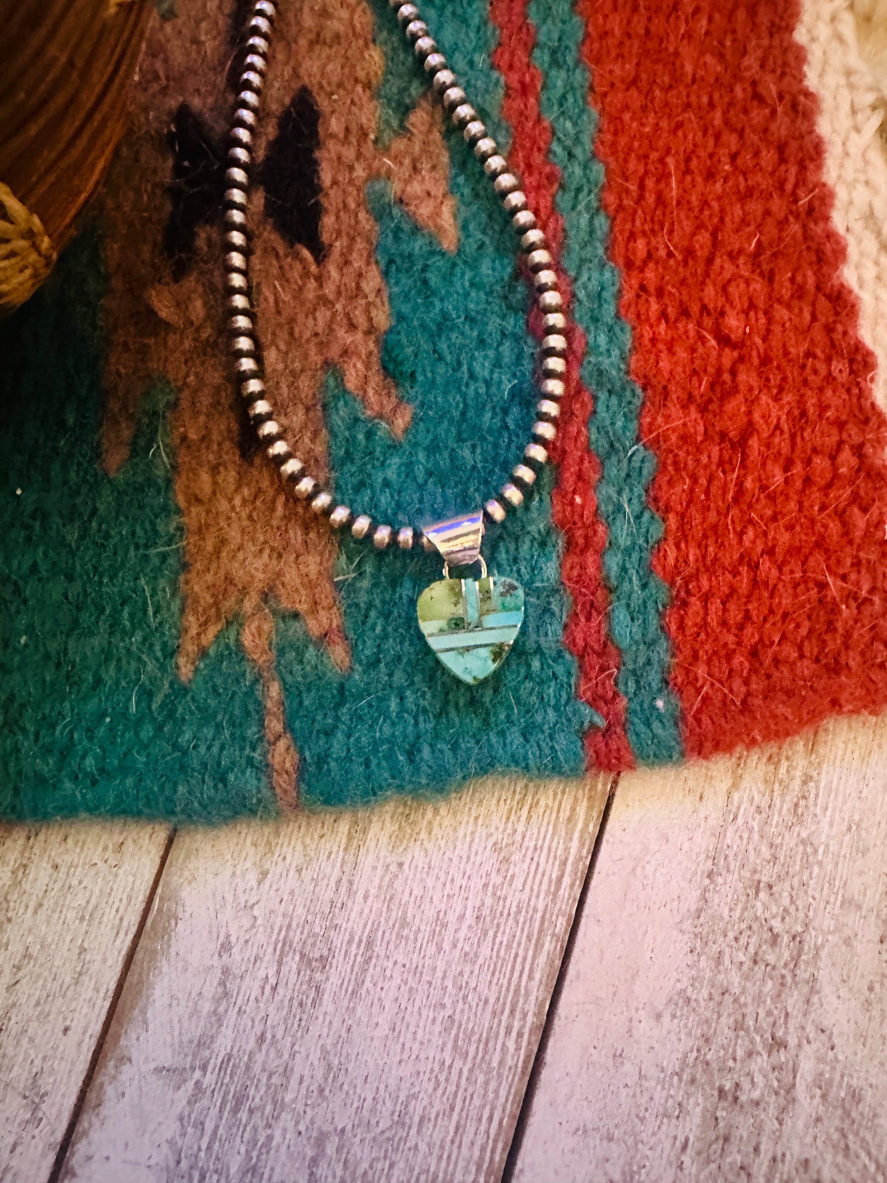 Navajo Turquoise & Sterling Silver Inlay Heart Pendant