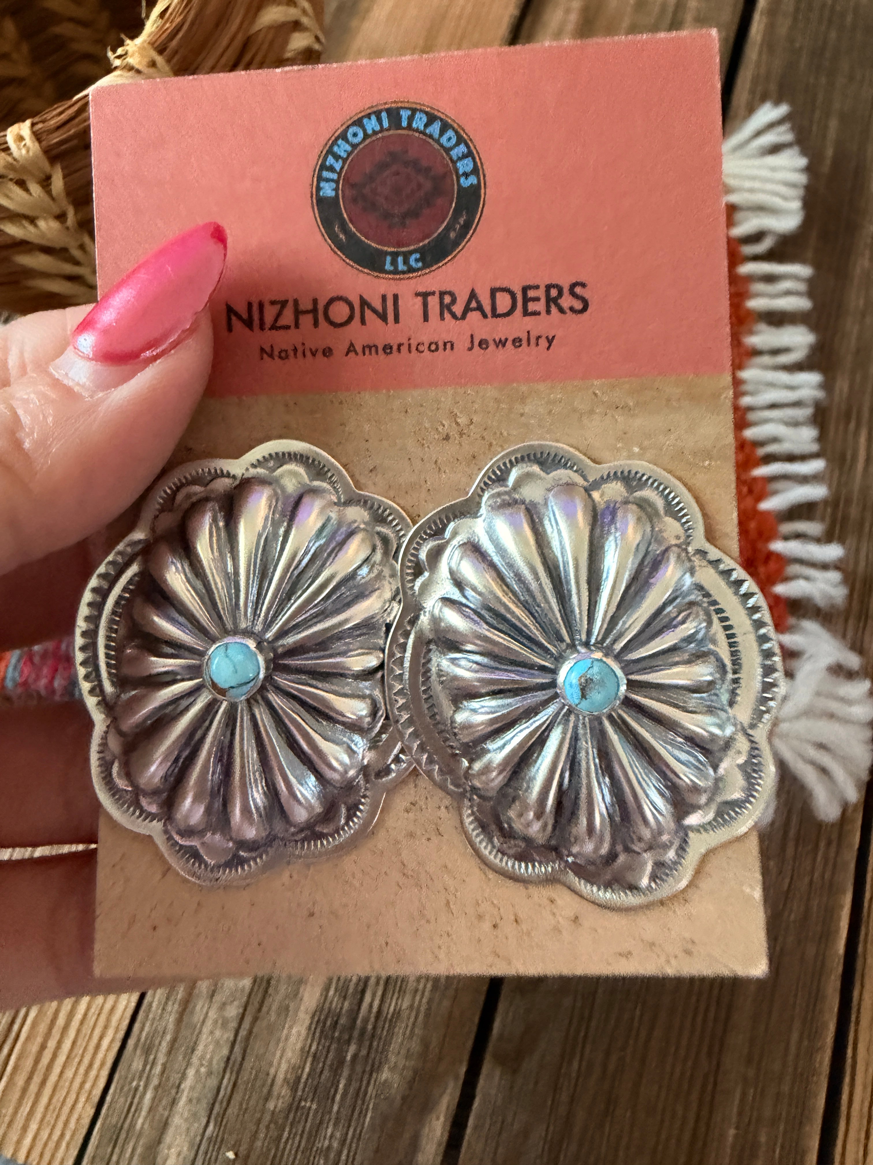 Handcrafted Turquoise & Sterling Silver Concho Post Earrings