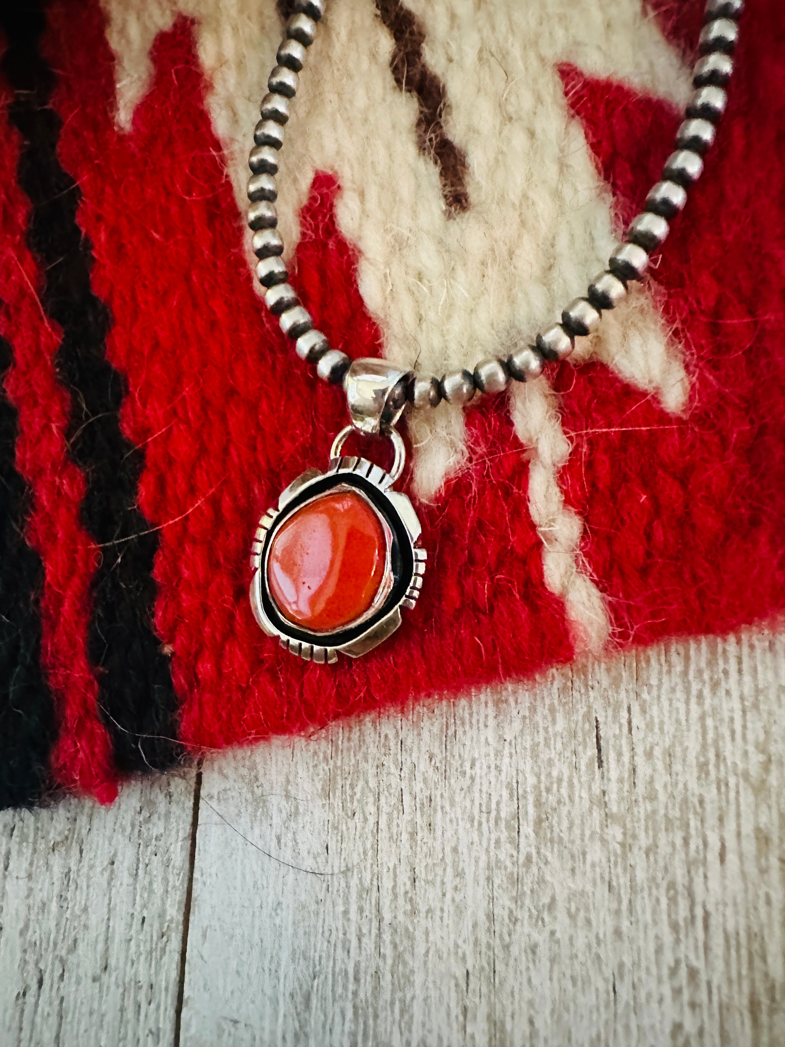 Navajo Sterling Silver & Coral Shadowbox Pendant