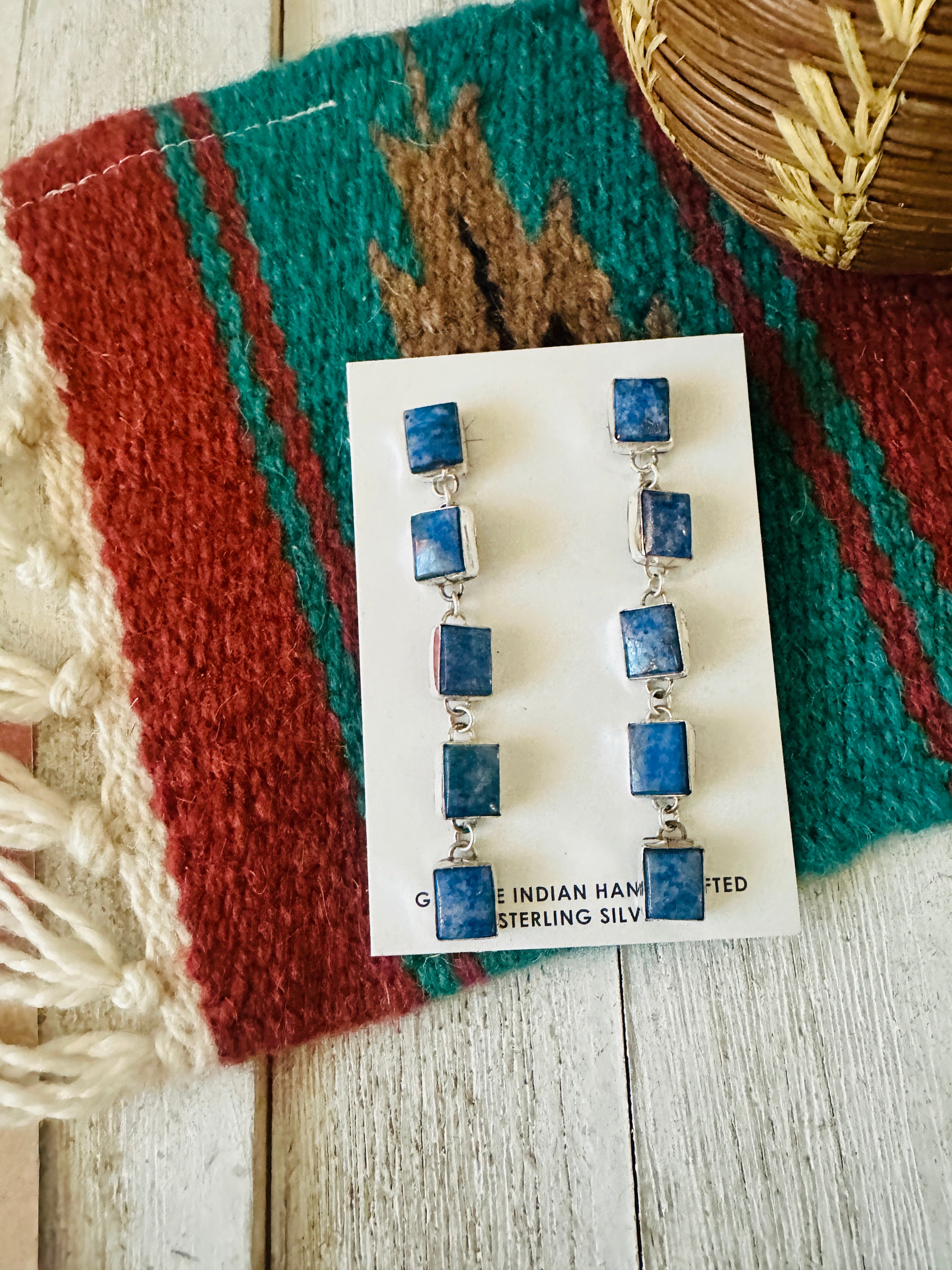 Navajo Denim Lapis & Sterling Silver Dangle Earrings