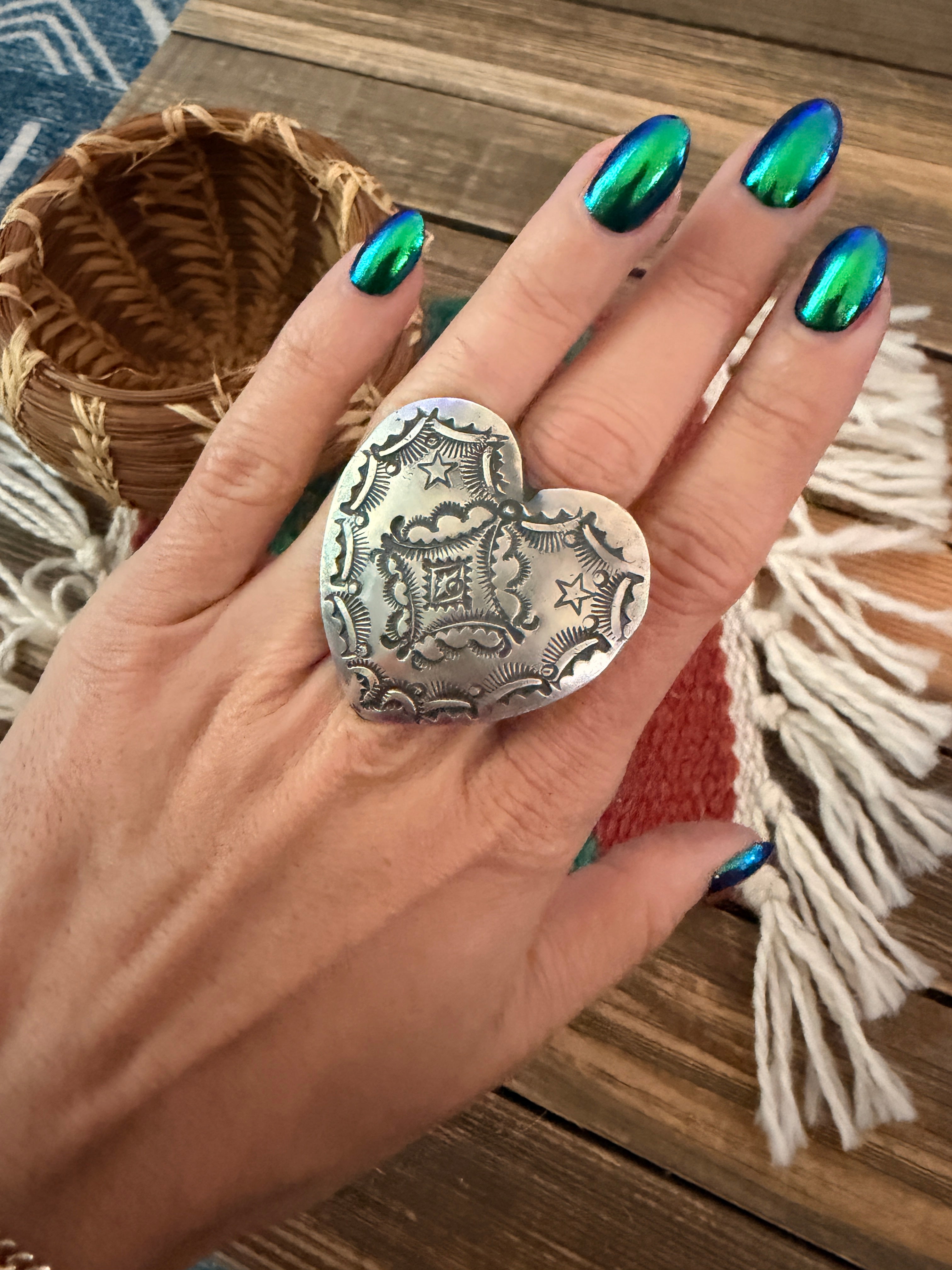 Handcrafted Sterling Silver Adjustable Heart Concho Ring by Vincent Platero