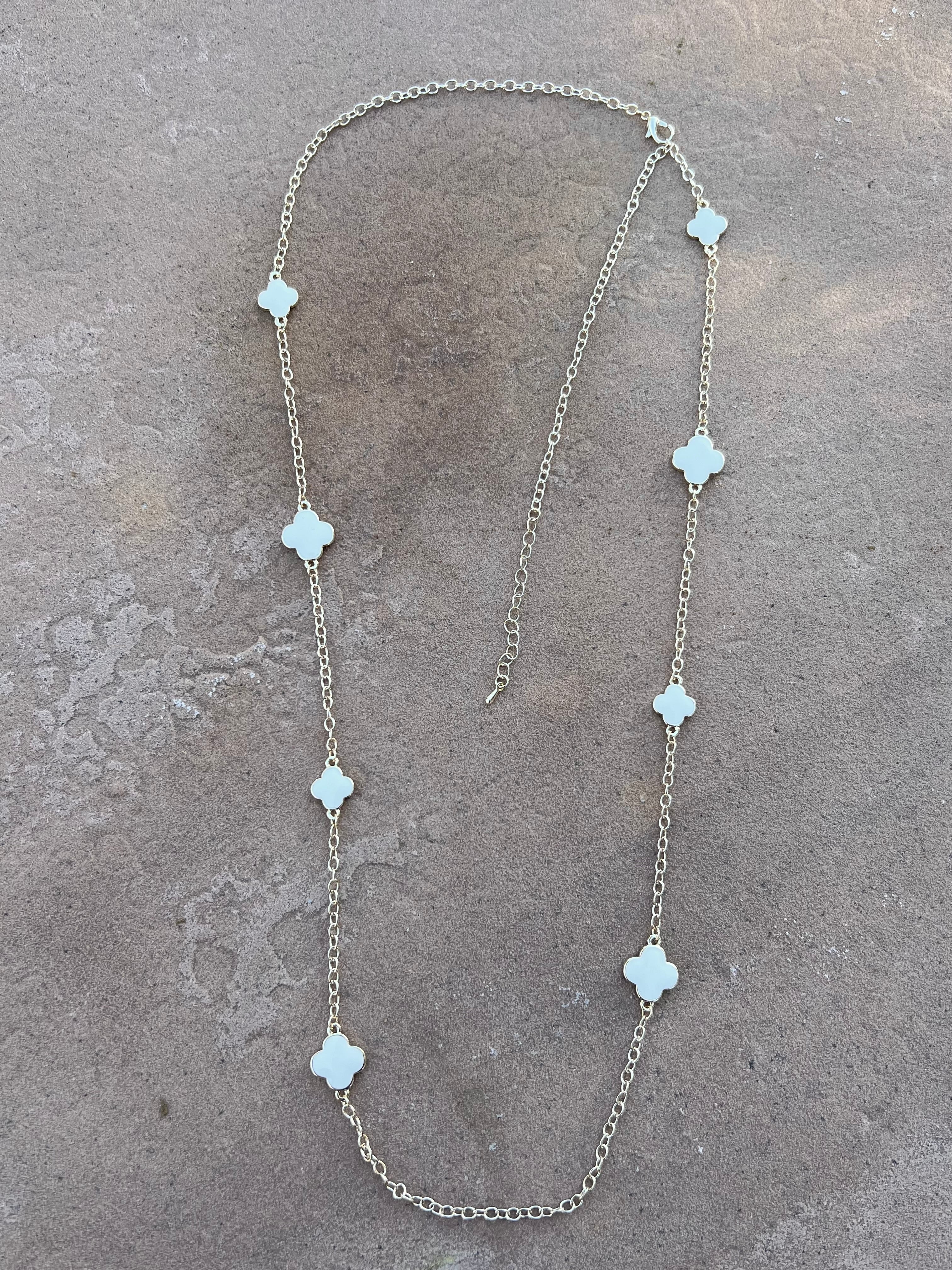 14k Gold Plated White Clover Cross Necklace