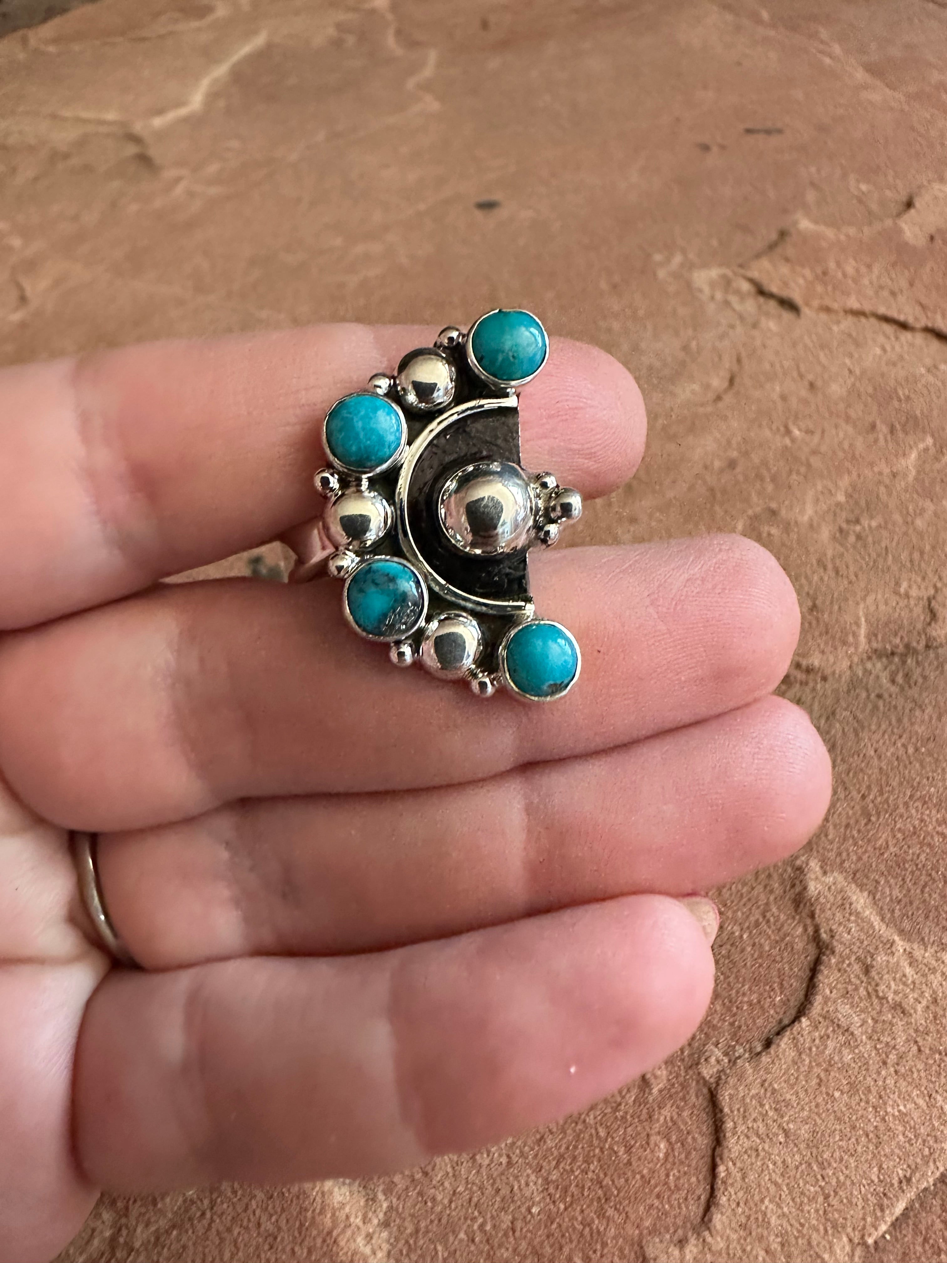 Beautiful Handmade Turquoise Sterling Silver Ball Adjustable Ring