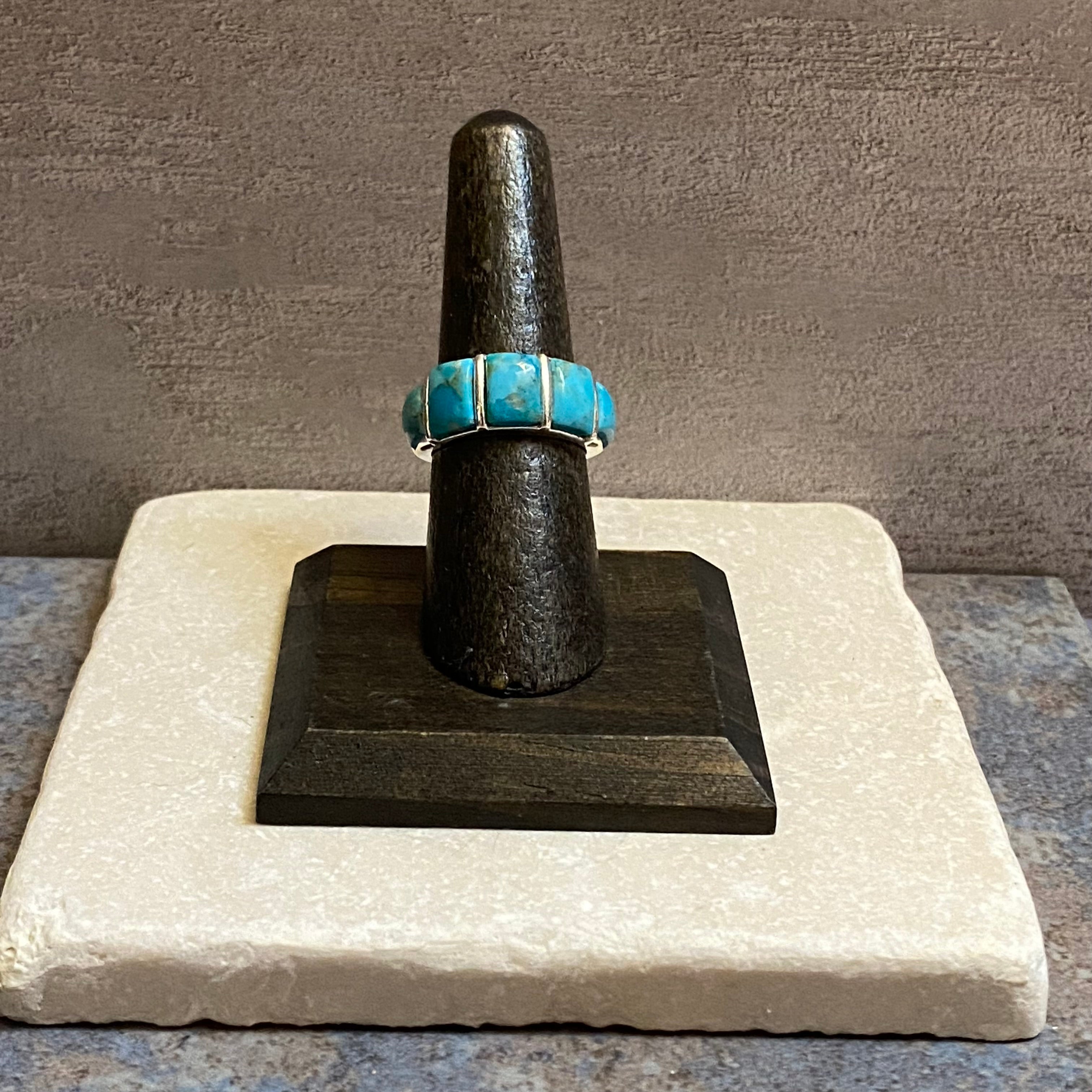 Sterling Silver Five Stone Turquoise Ring Size 6.5