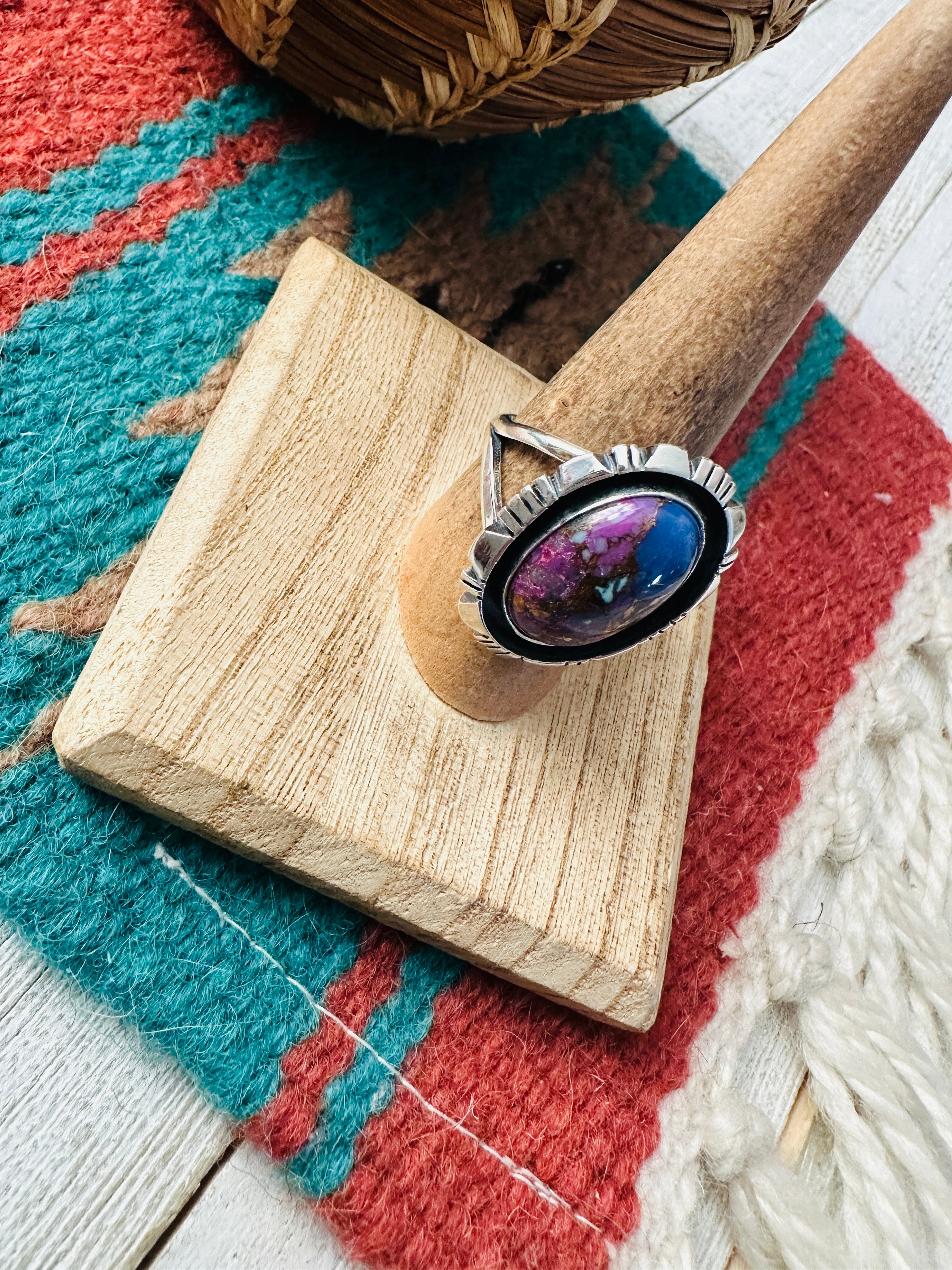 Navajo Sterling Silver & Pink Dream Mojave Adjustable Ring