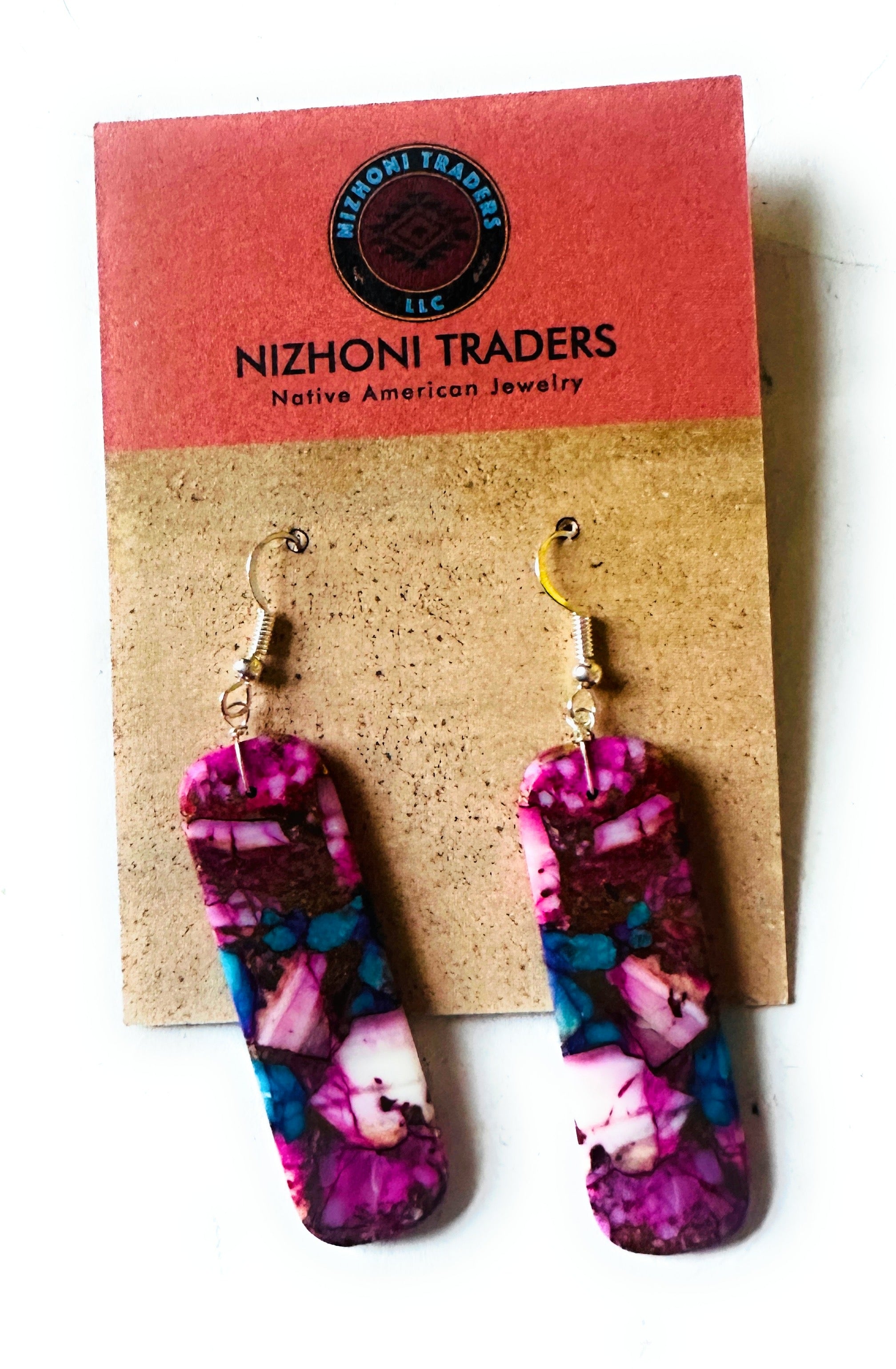 Navajo Sterling Silver & Pink Dream Mojave Slab Dangle Earrings