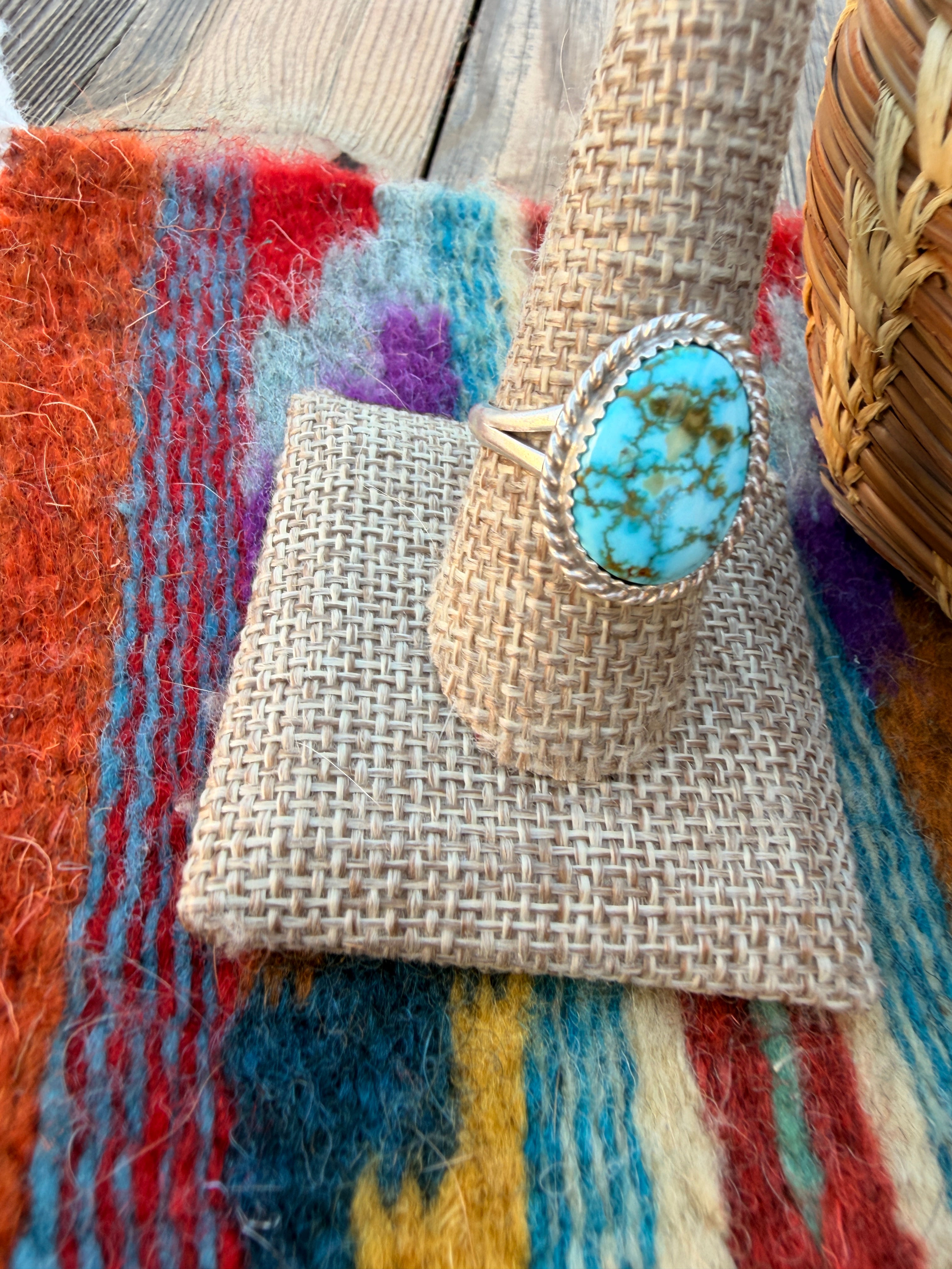 Handcrafted Turquoise & Sterling Silver Ring Size 10