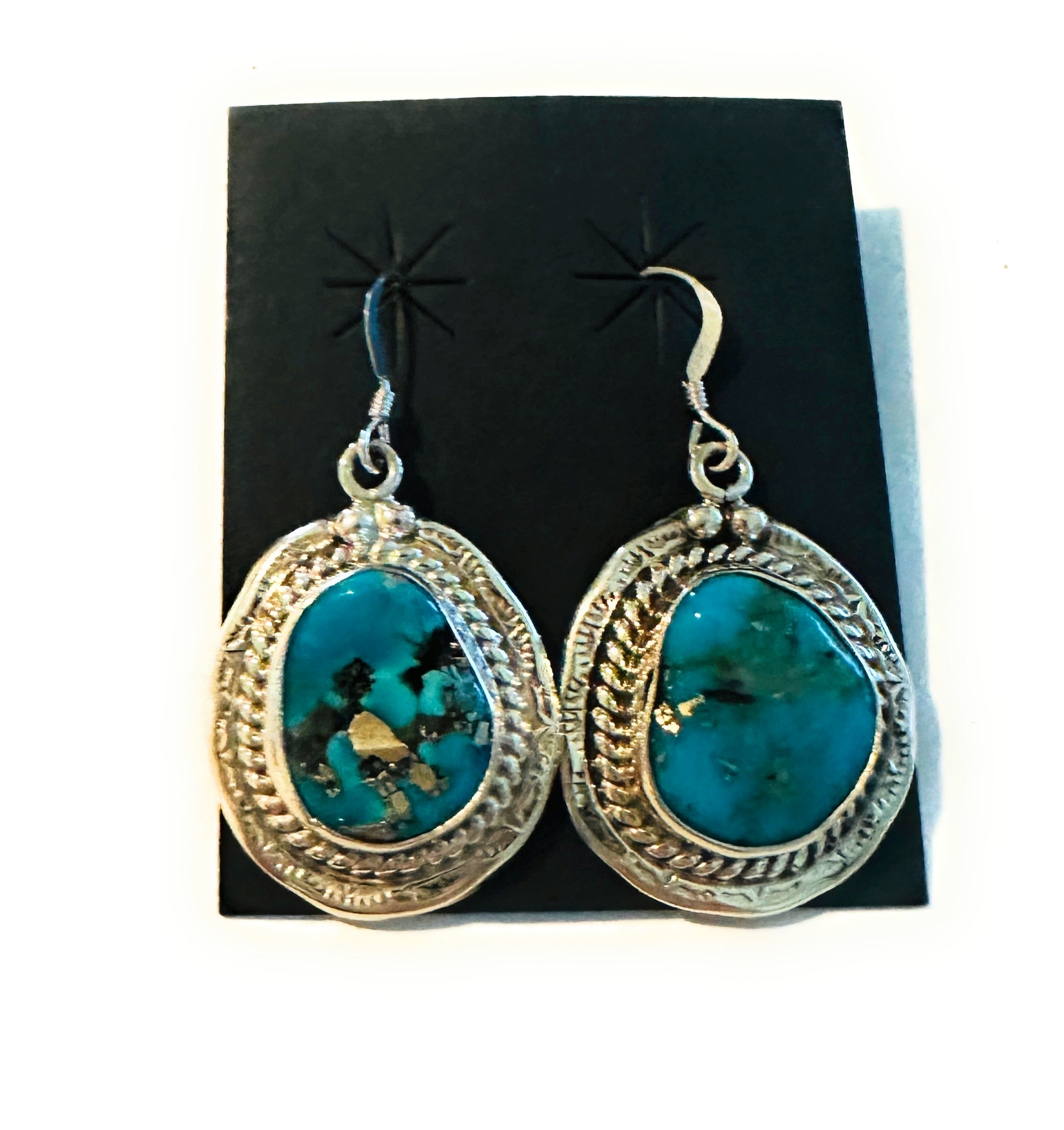 Navajo Morenci Turquoise & Sterling Silver Dangle Earrings