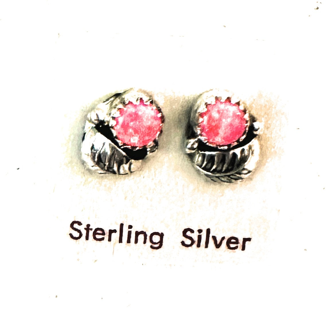 Navajo Sterling Silver & Pink Opal Stud Earrings