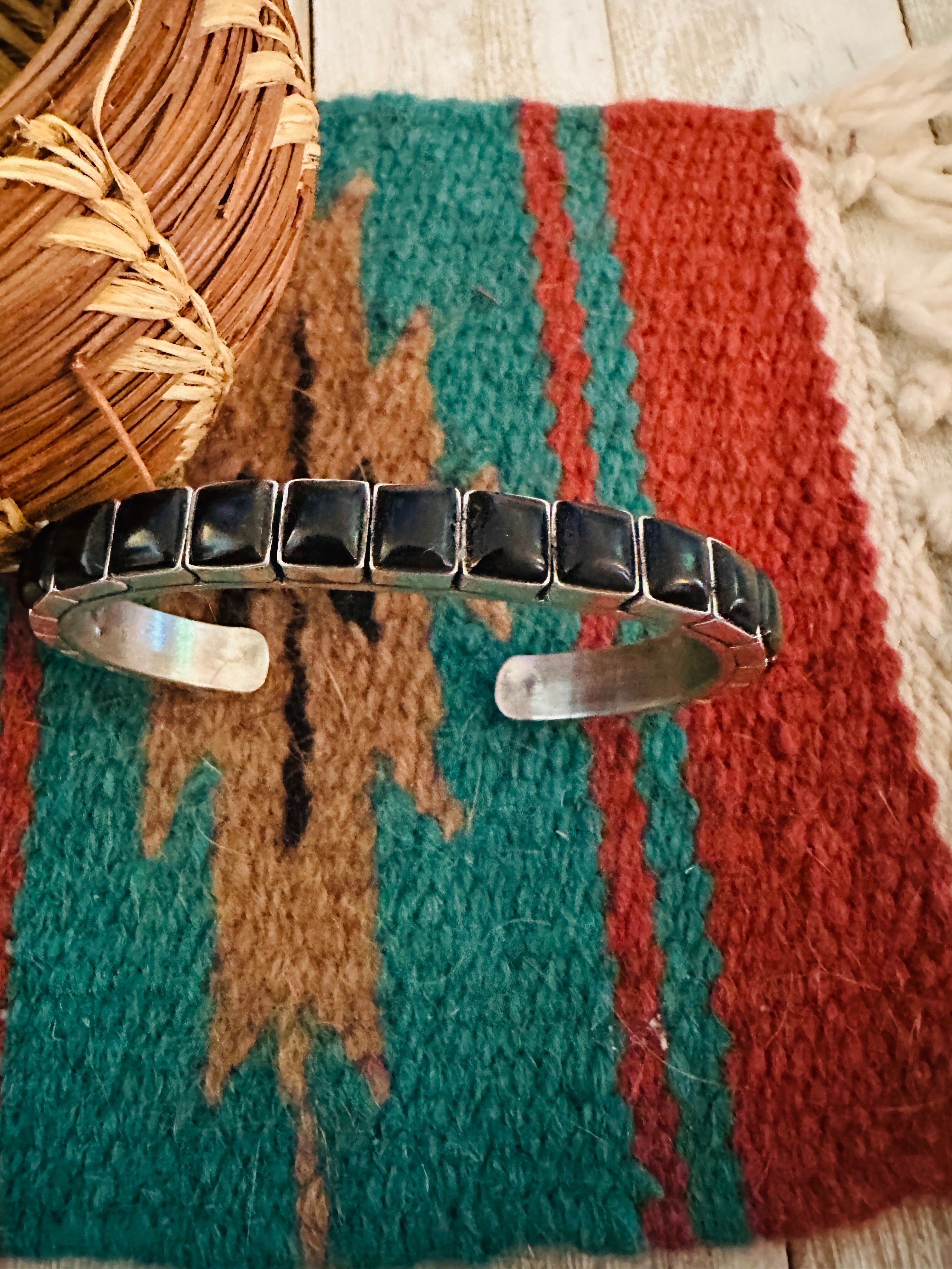 Handcrafted Sterling Silver and Black Onyx Cuff Bracelet by Federico Jimenez