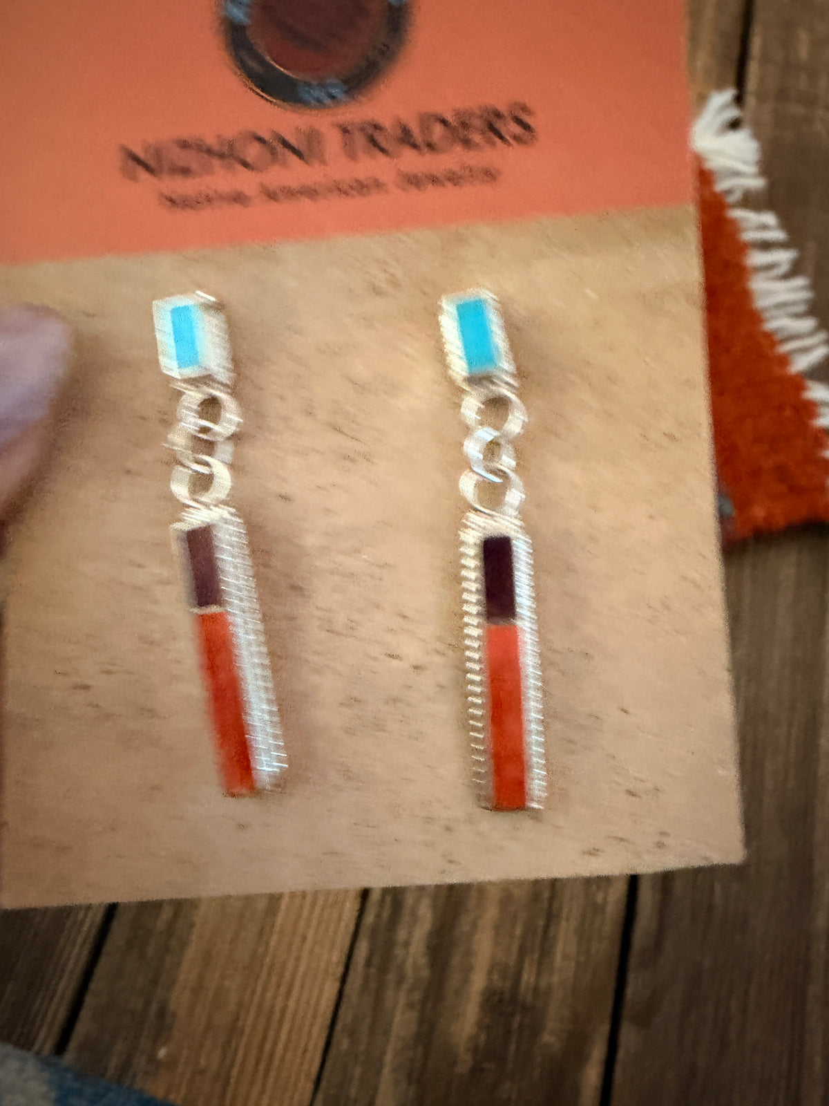 Handcrafted Spiny Oyster, Turquoise & Sterling Silver Inlay Dangle Earrings