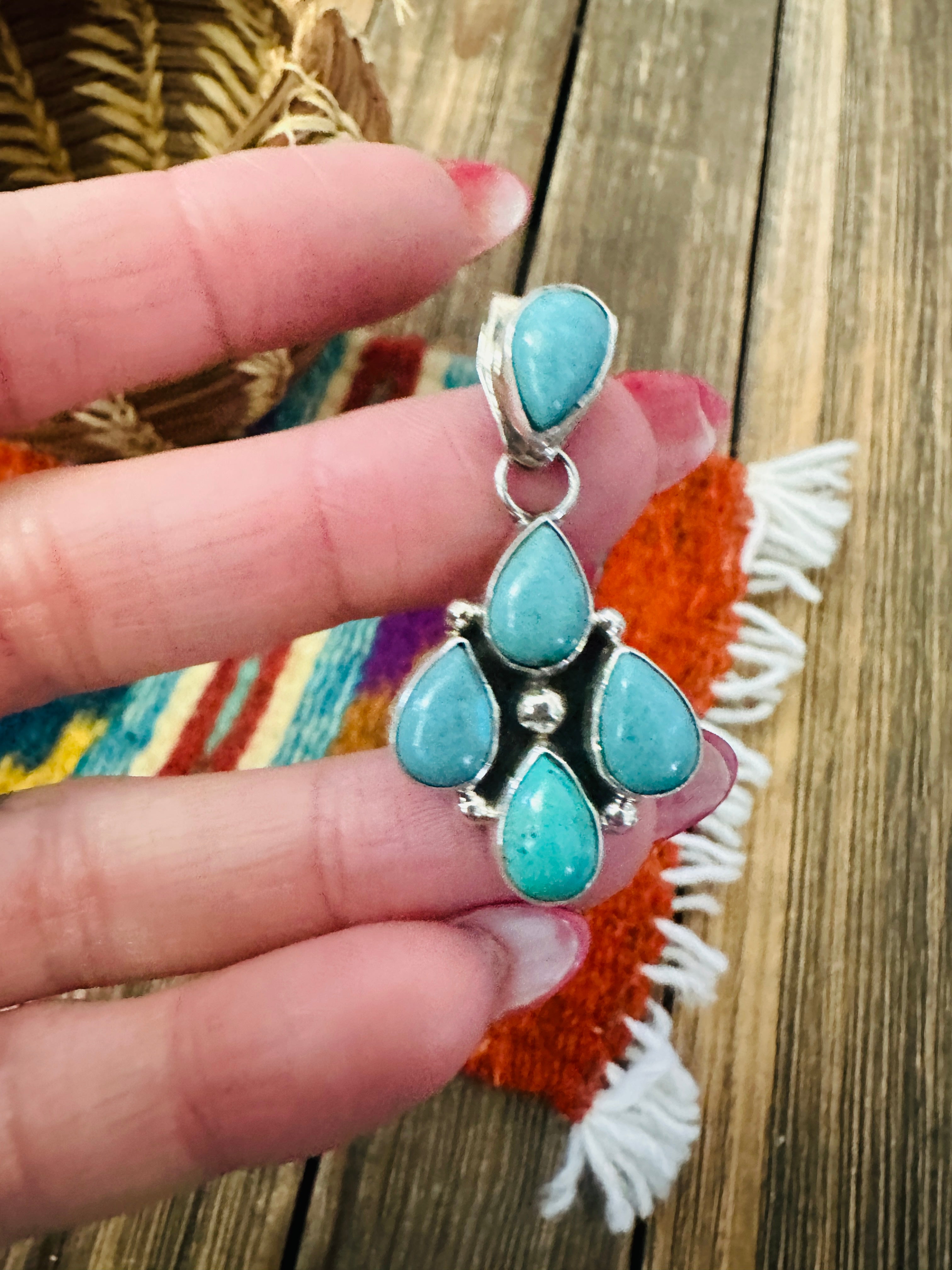 Handcrafted Sterling Silver & Turquoise Cluster Pendant