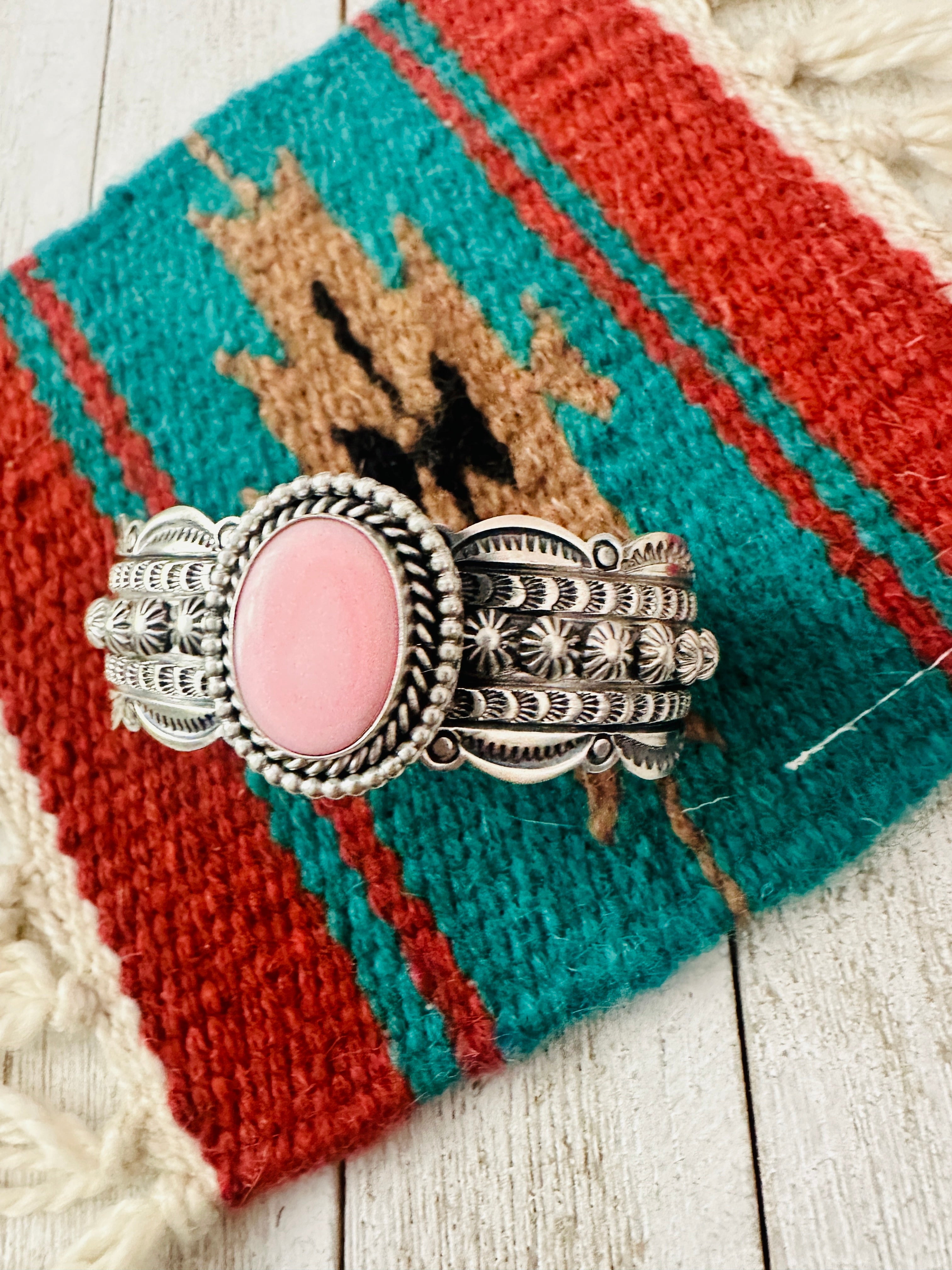 Navajo Queen Pink Conch & Sterling Silver Cuff Bracelet