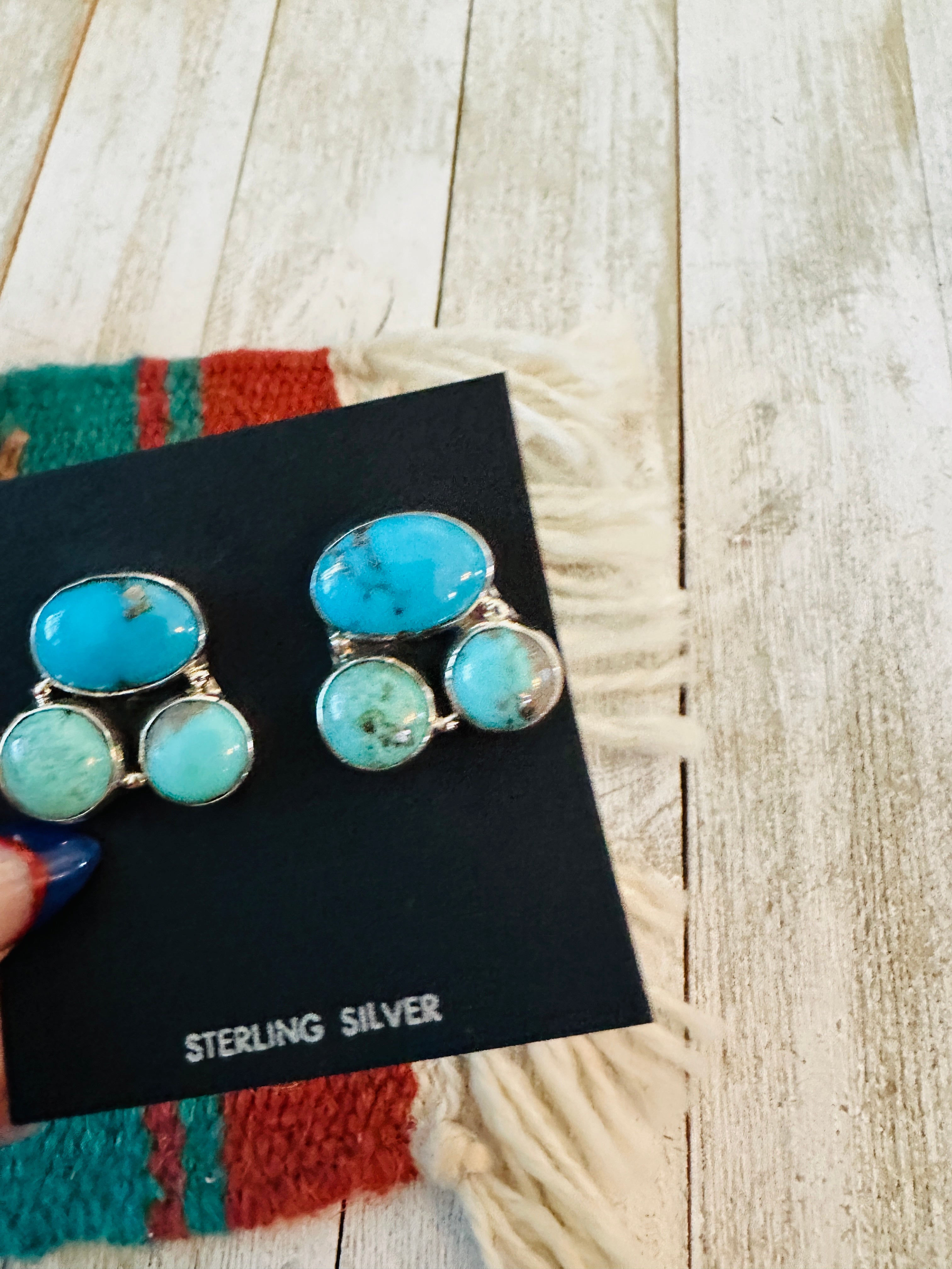 Handcrafted Sterling Silver & Turquoise Cluster Post Earrings