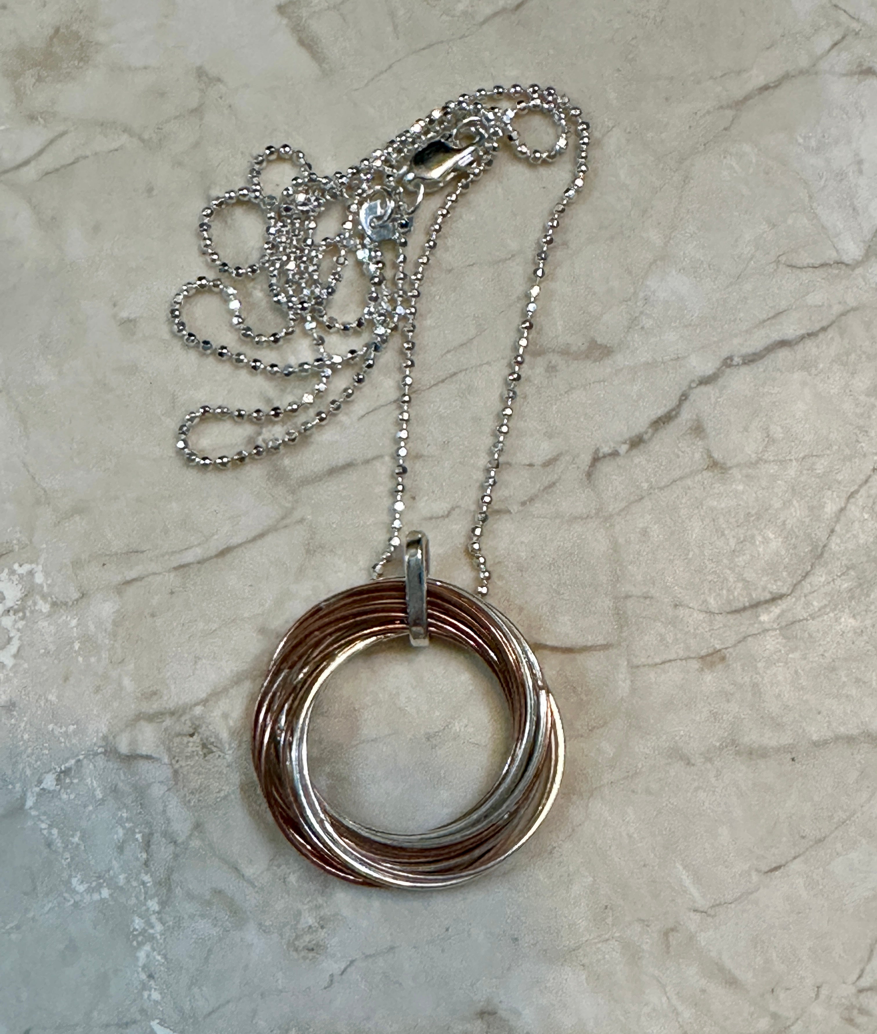 SILVER & COPPER MULTI-RINGS PENDANT Necklace