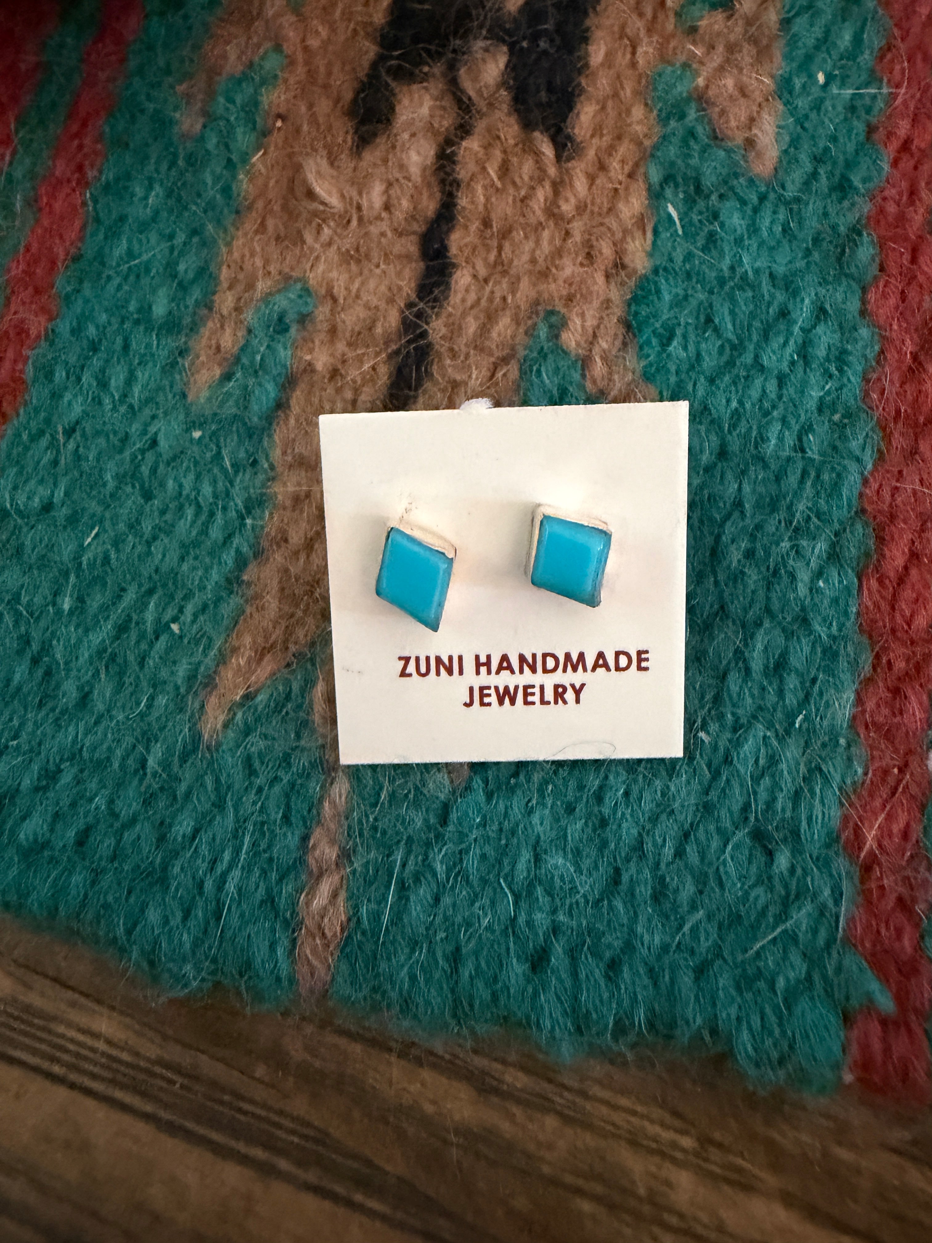 Handcrafted Turquoise & Sterling Silver Diamond Stud Earrings