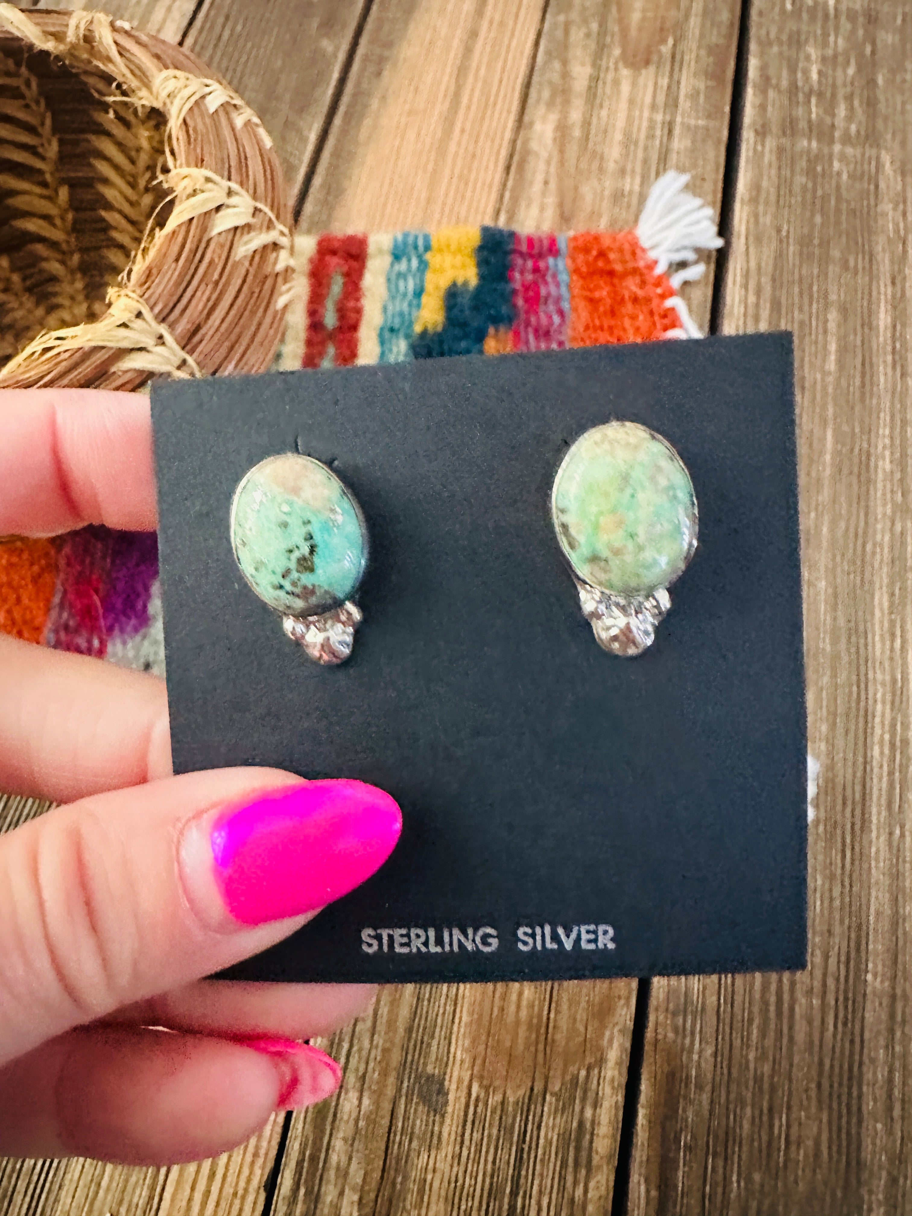 Handcrafted Turquoise & Sterling Silver Post Earrings